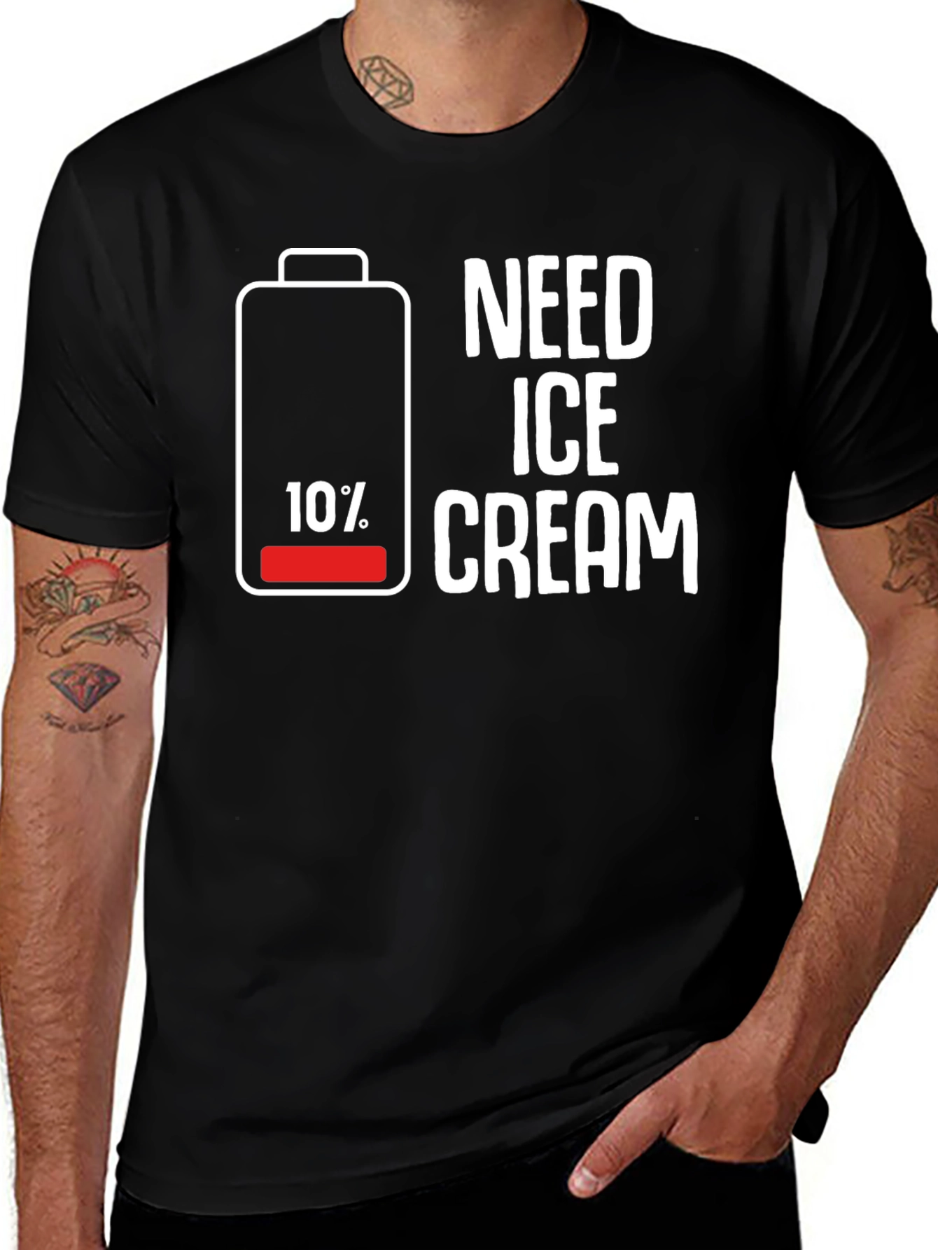 Need Ice Cream T-Shirt Funny Battery Low Tee
