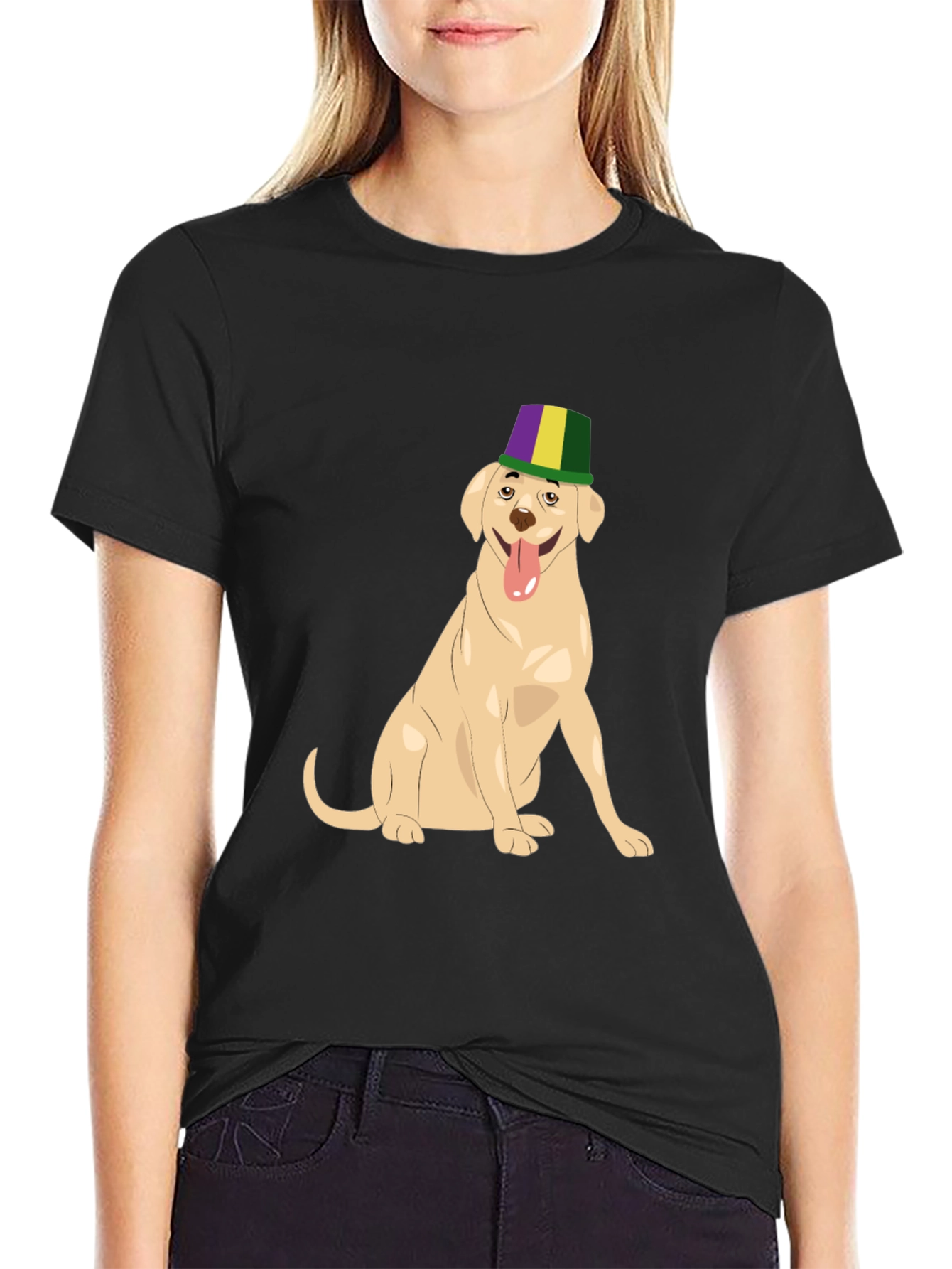 Dog Wearing Mardi Gras Hat Graphic T-Shirt