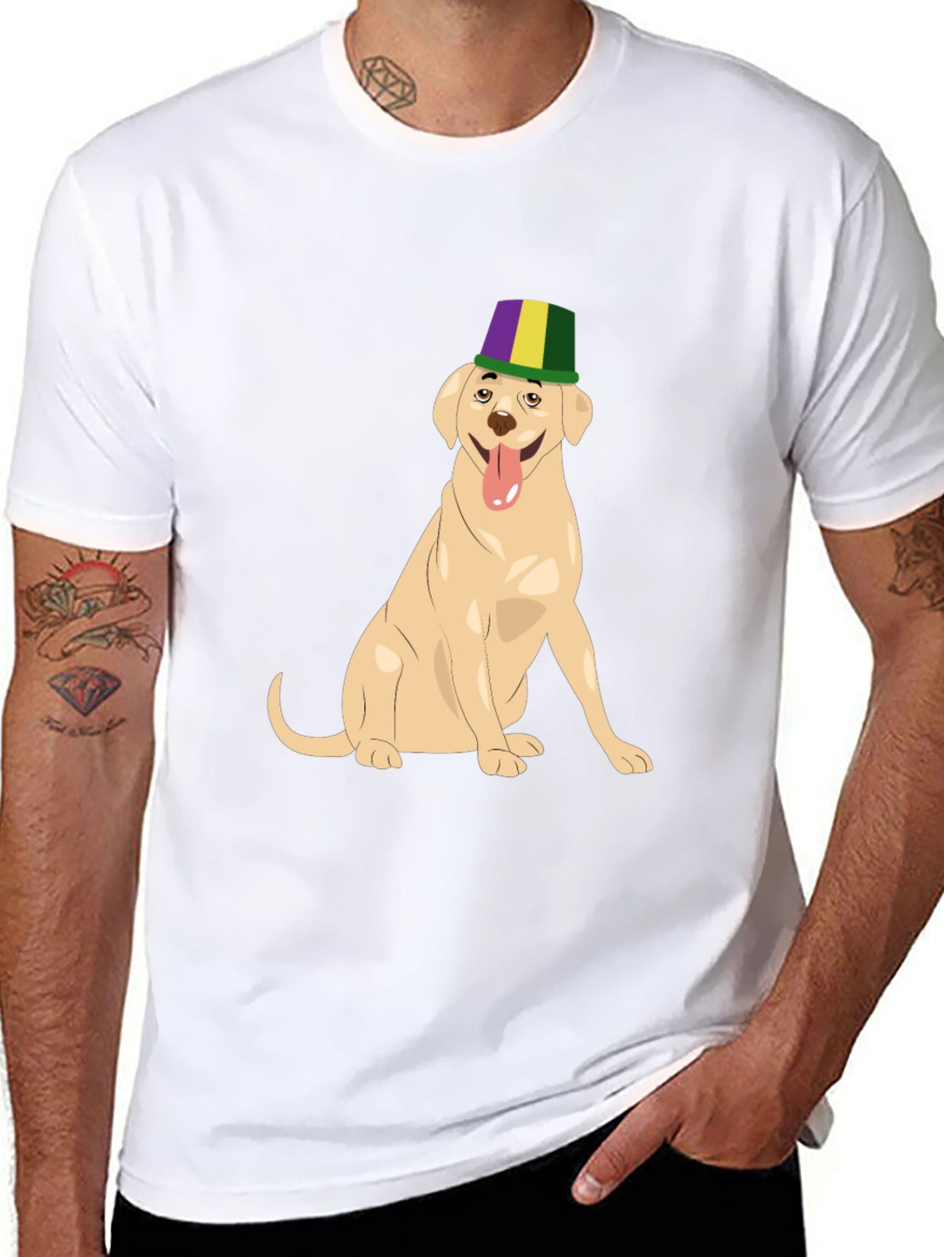 Dog Wearing Mardi Gras Hat Graphic T-Shirt
