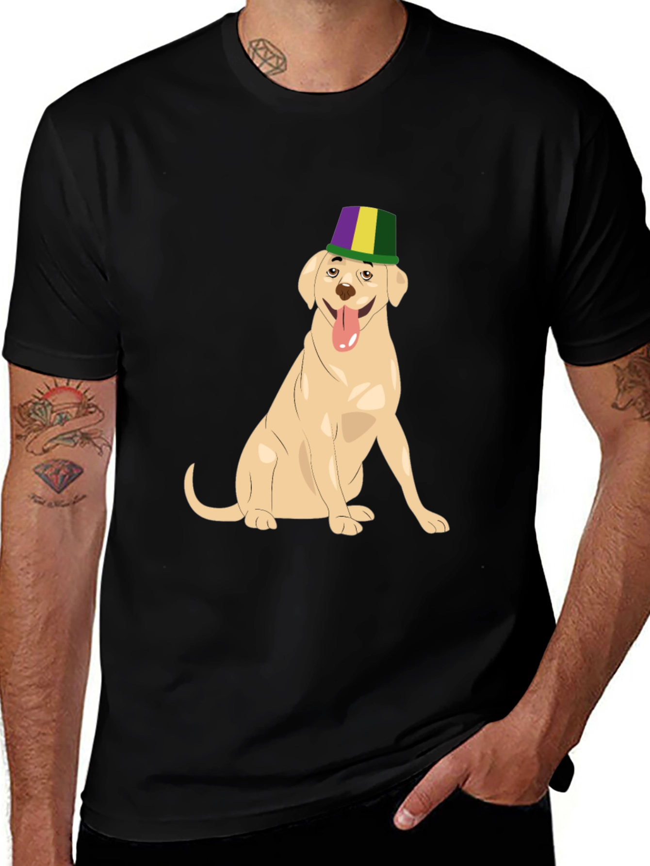 Dog Wearing Mardi Gras Hat Graphic T-Shirt