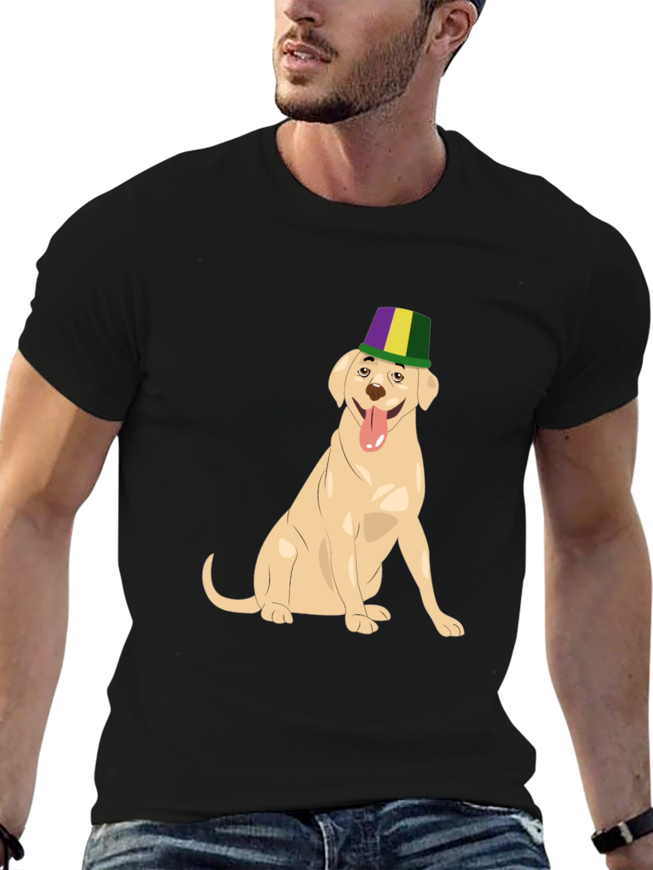 Dog Wearing Mardi Gras Hat Graphic T-Shirt