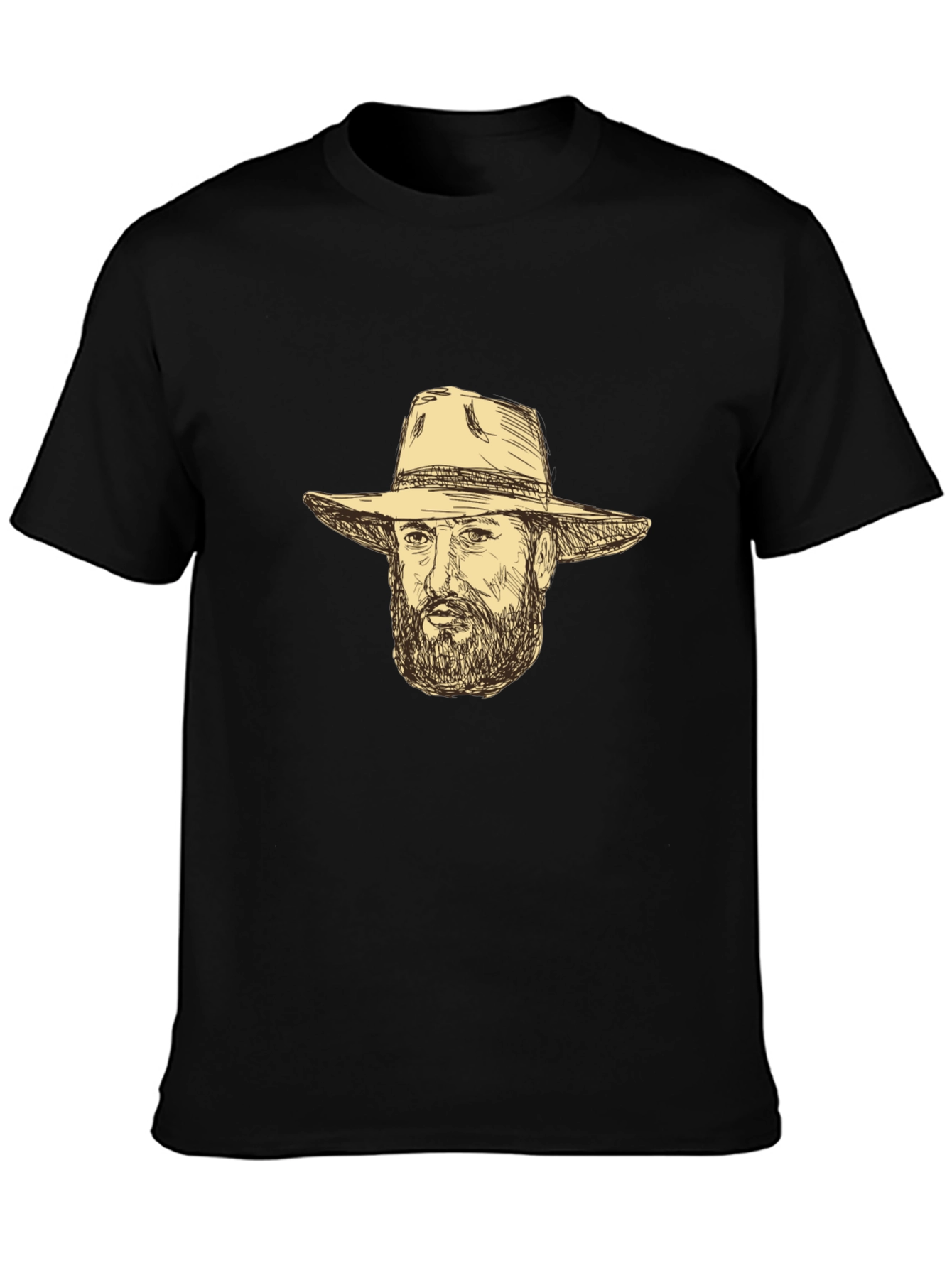 Black T-Shirt with Cowboy Sketch