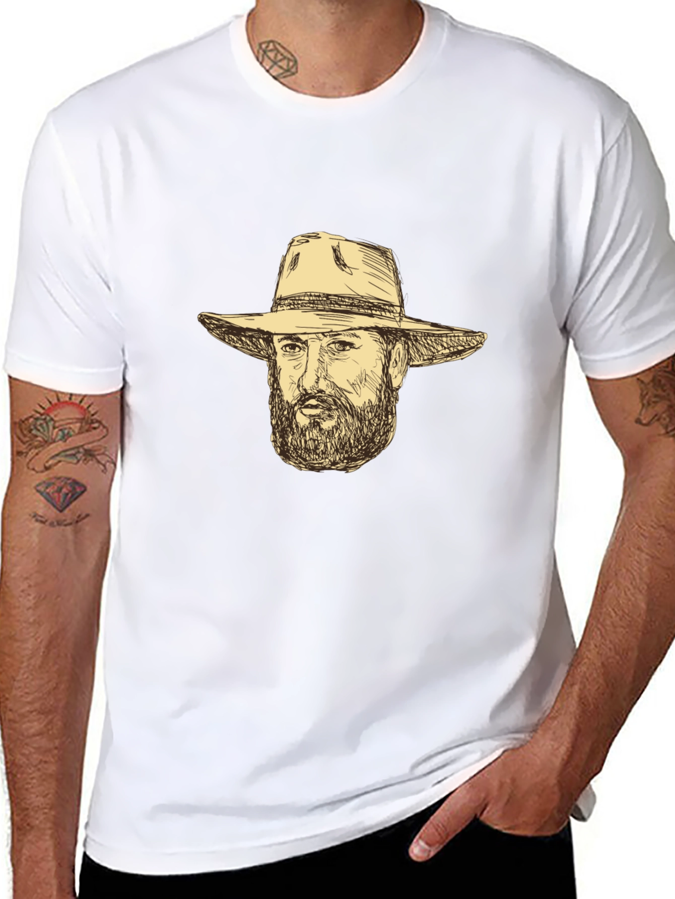 Black T-Shirt with Cowboy Sketch