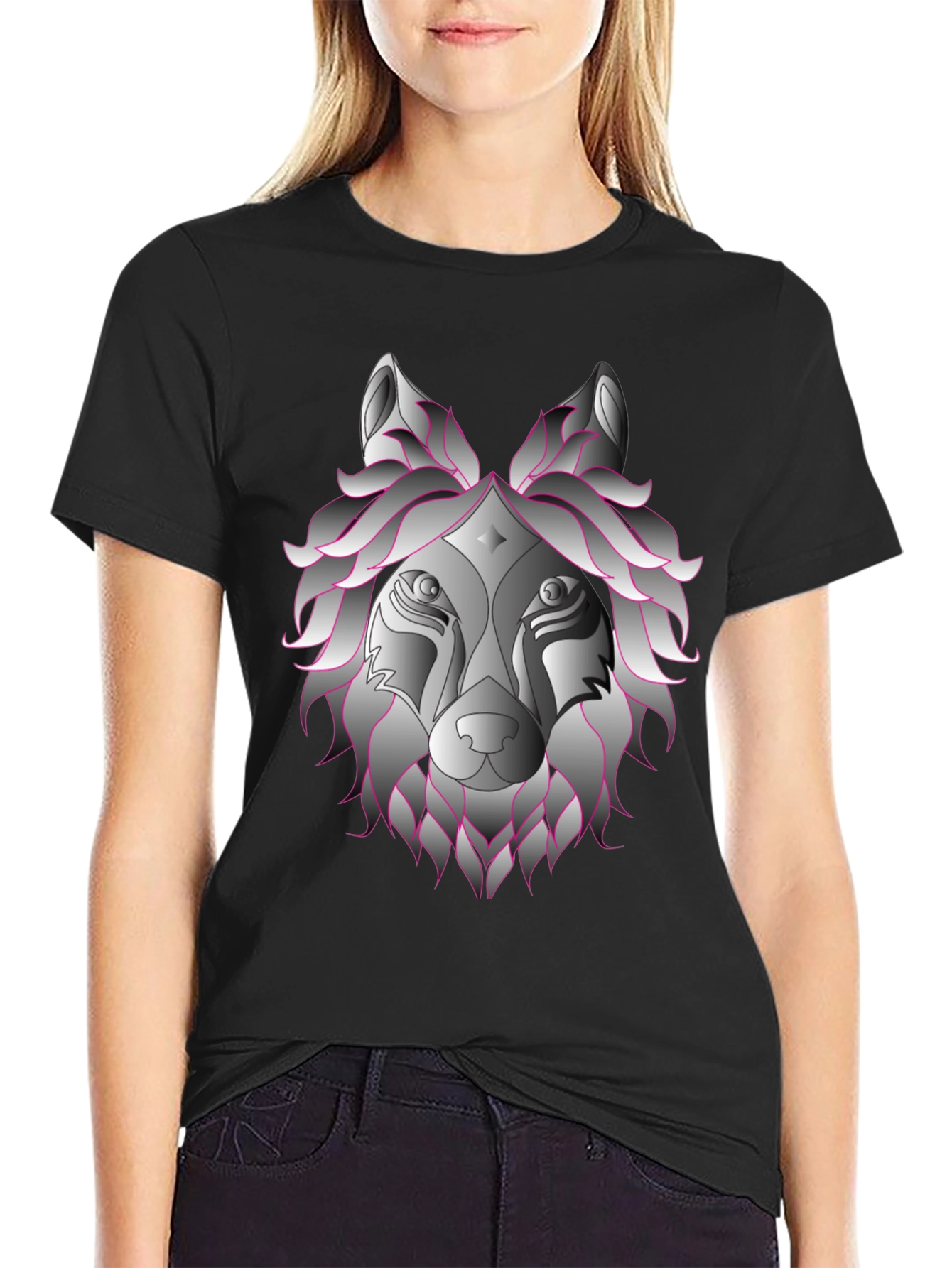 Wolf Head Graphic T-Shirt - Black