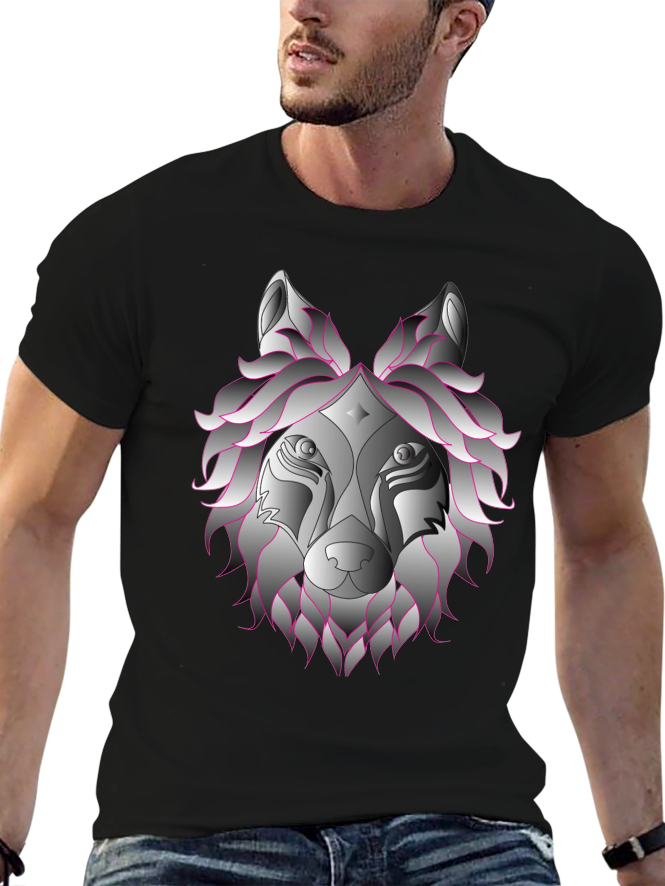 Wolf Head Graphic T-Shirt - Black