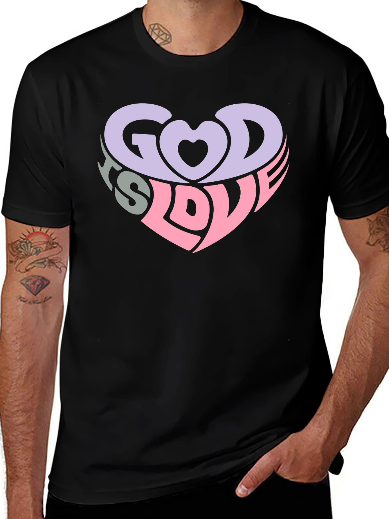 God is Love Heart Graphic Tee - Black