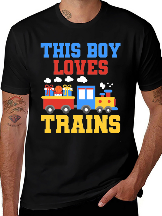Boy Loves Trains T-Shirt - Gift for Train Enthusiasts