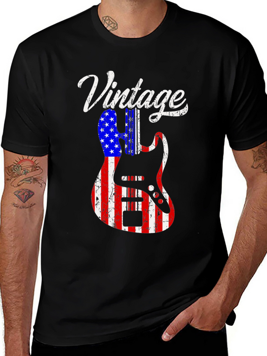 Vintage American Flag Guitar Graphic T-Shirt