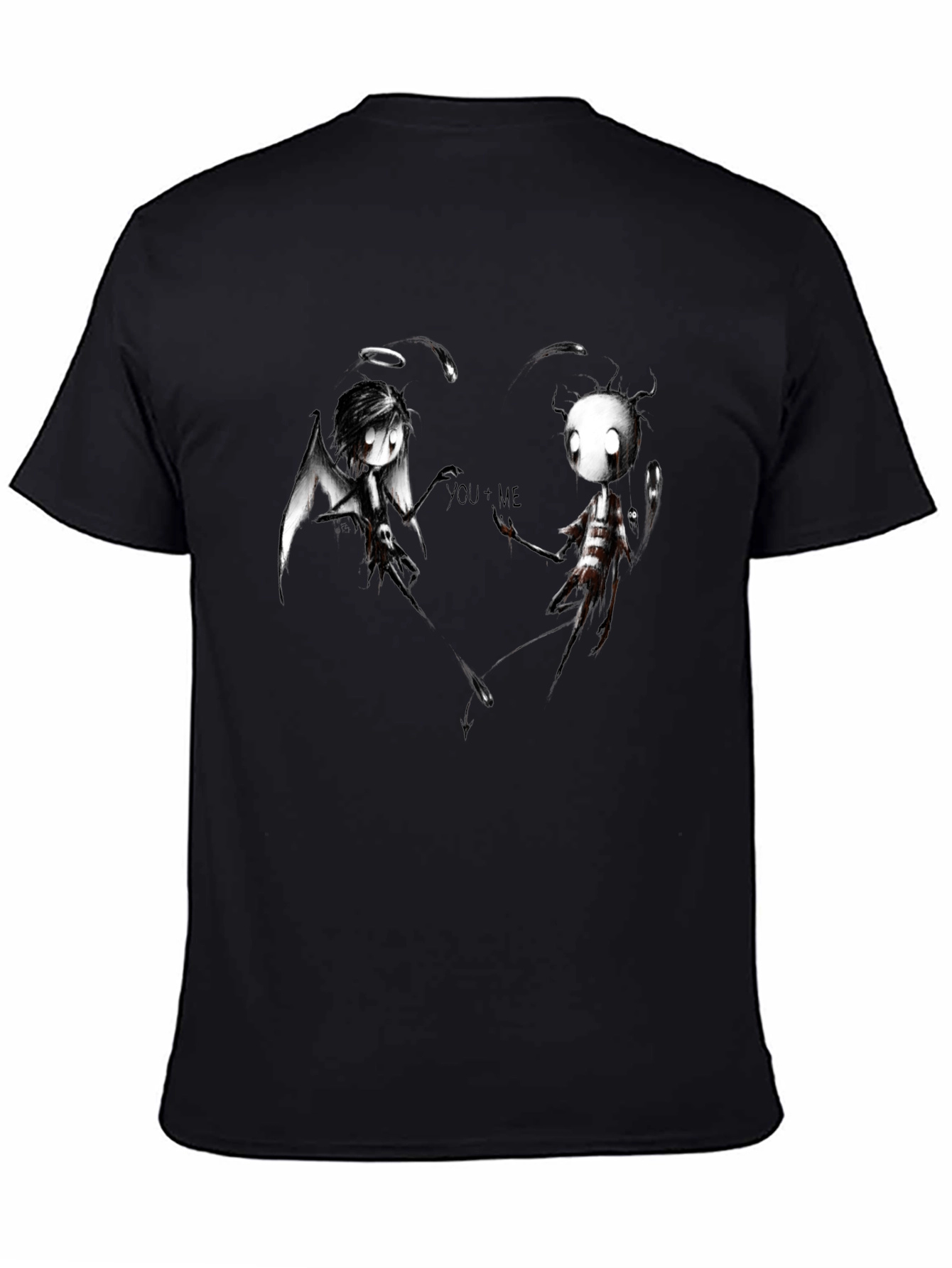 Angel Demon Couple Graphic Print Black T-Shirt