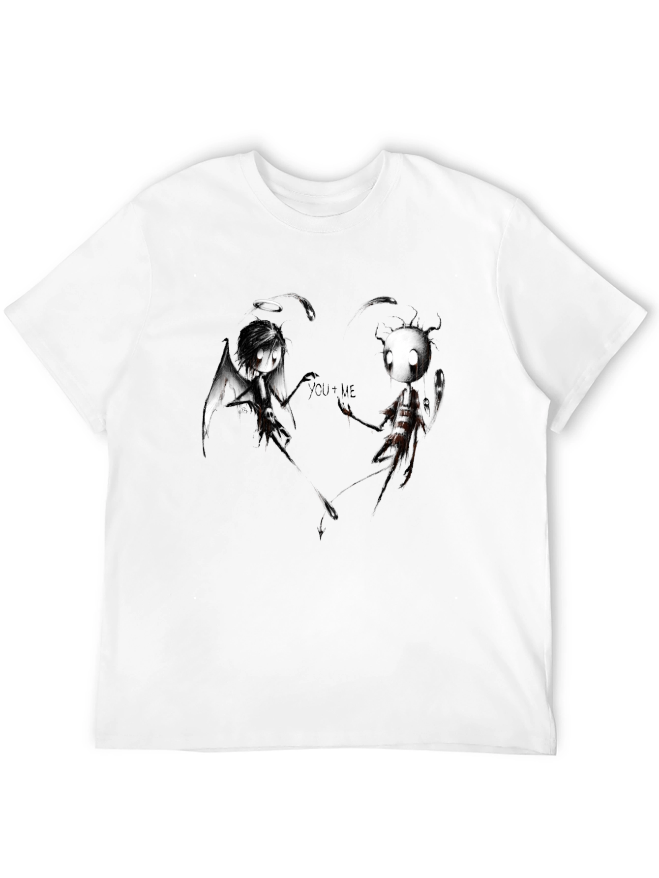 Angel Demon Couple Graphic Print Black T-Shirt