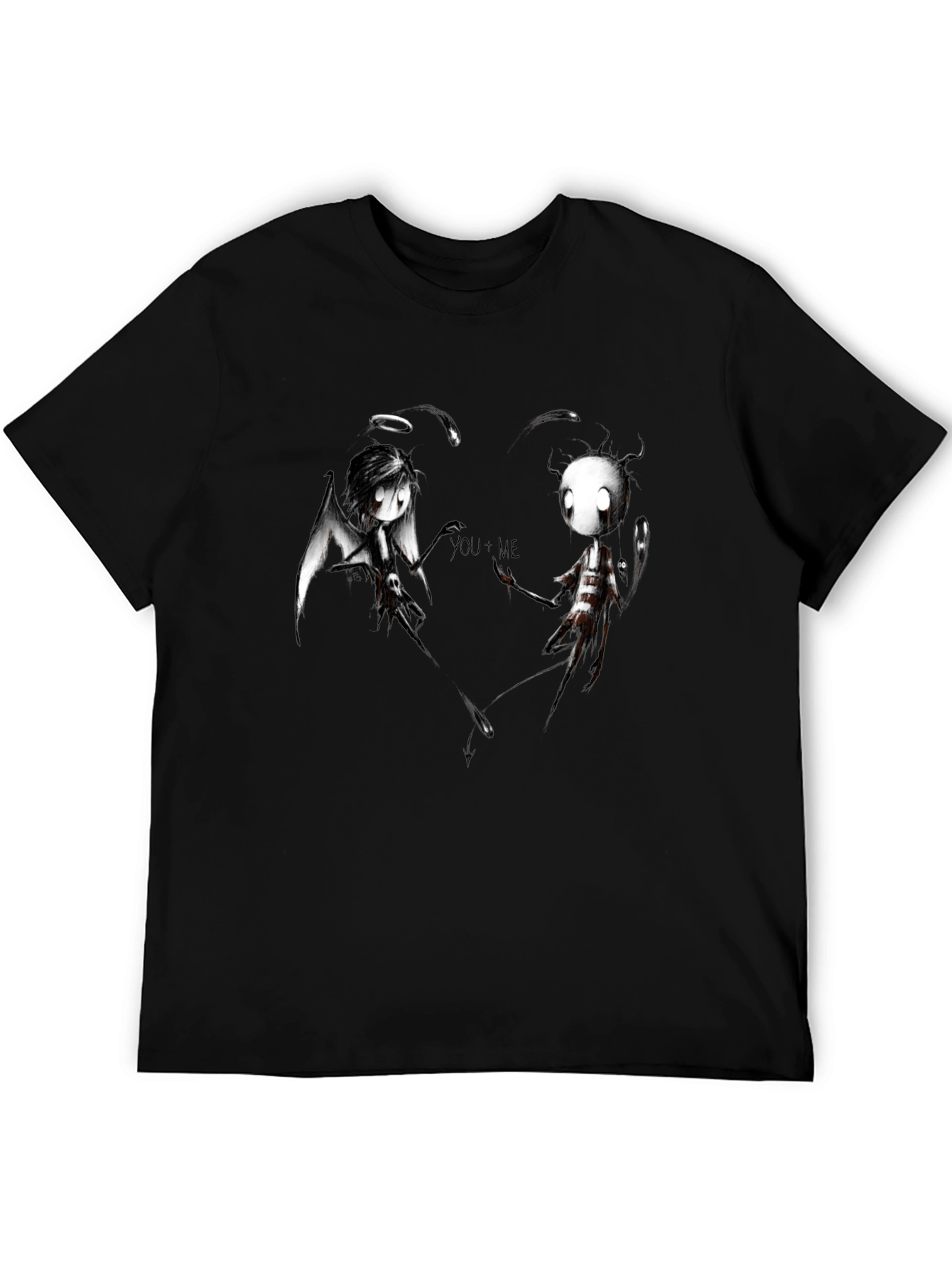 Angel Demon Couple Graphic Print Black T-Shirt