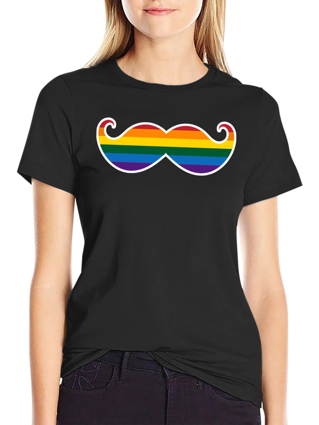 Rainbow Mustache Graphic T-Shirt