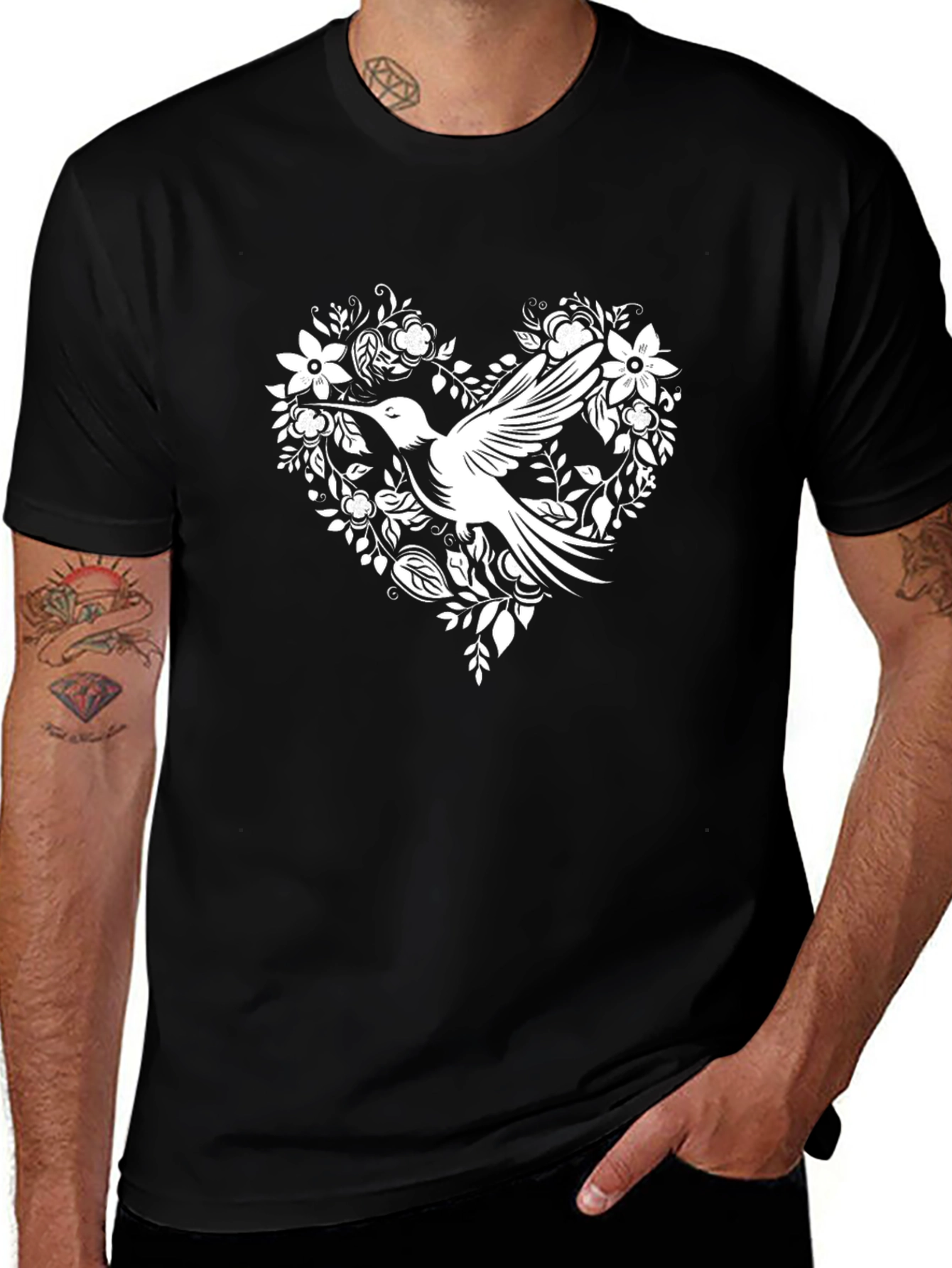 Hummingbird Floral Heart Graphic Tee