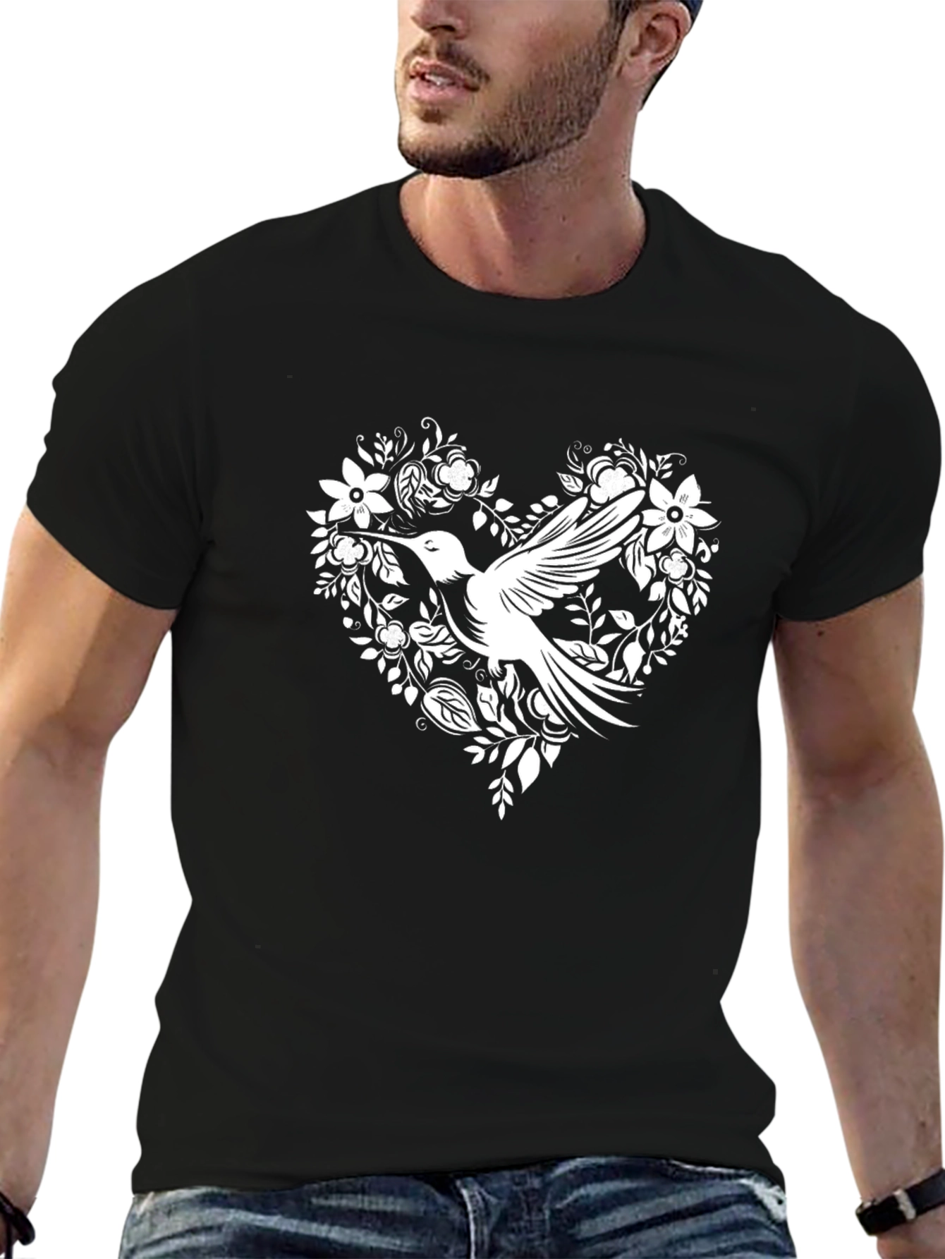 Hummingbird Floral Heart Graphic Tee