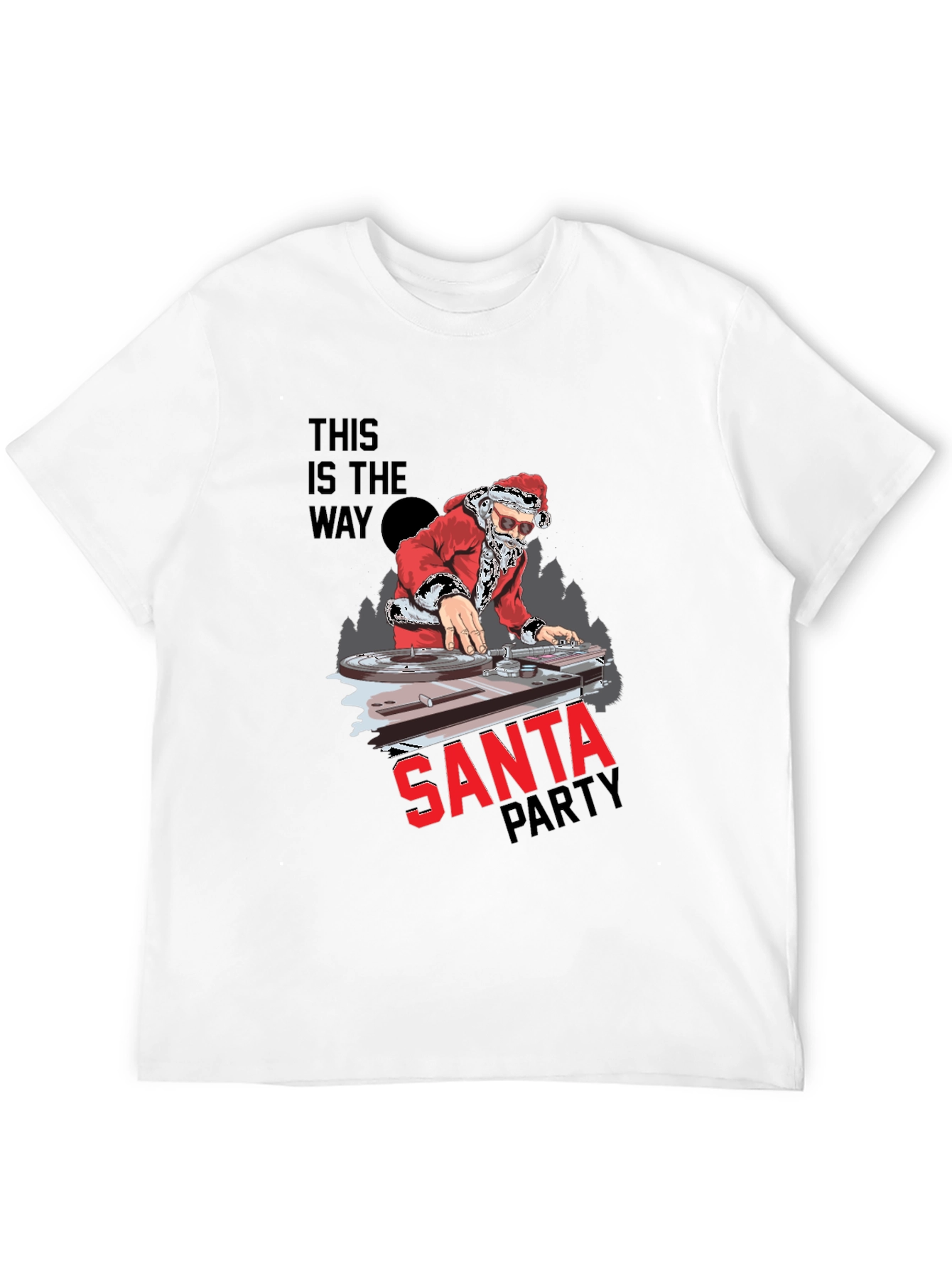 DJ Santa Christmas Party Black T-Shirt