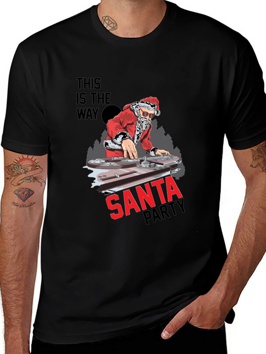 DJ Santa Christmas Party Black T-Shirt