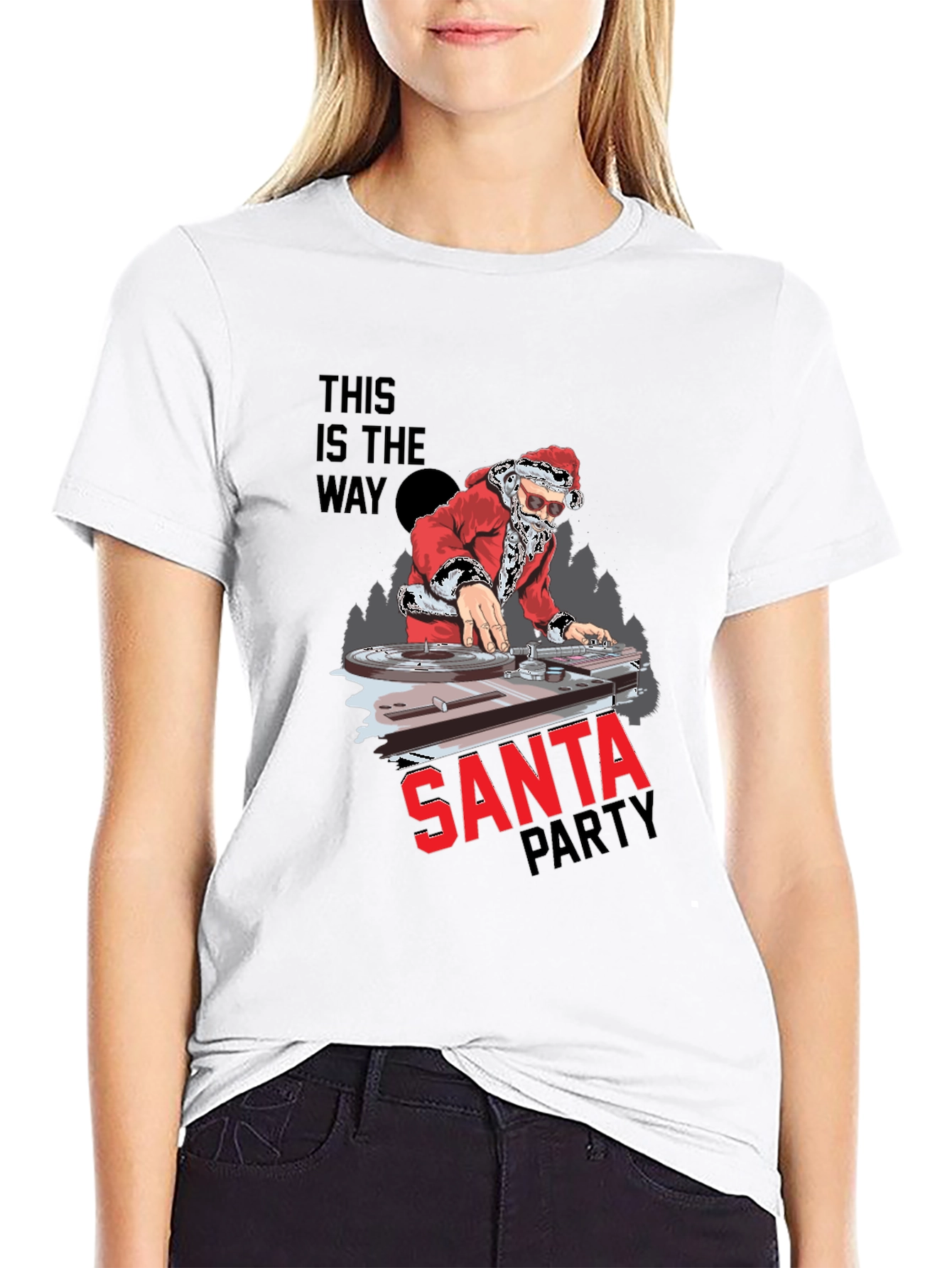 DJ Santa Christmas Party Black T-Shirt