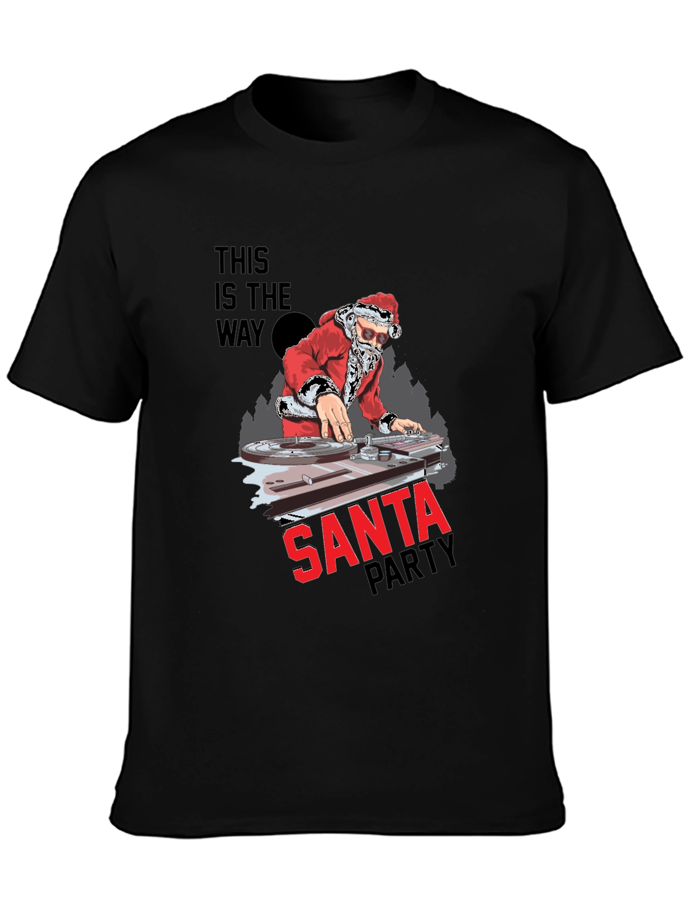 DJ Santa Christmas Party Black T-Shirt