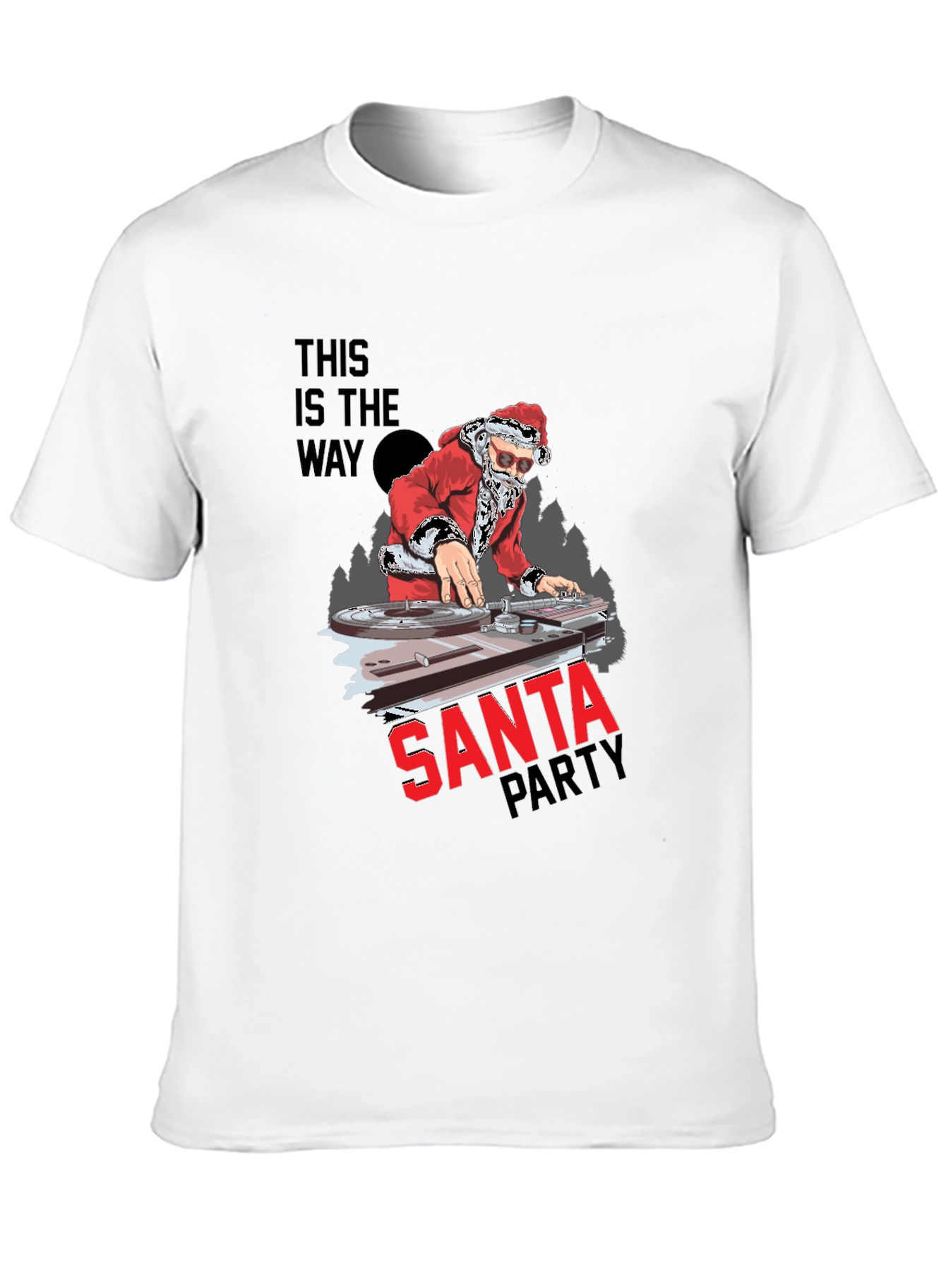 DJ Santa Christmas Party Black T-Shirt