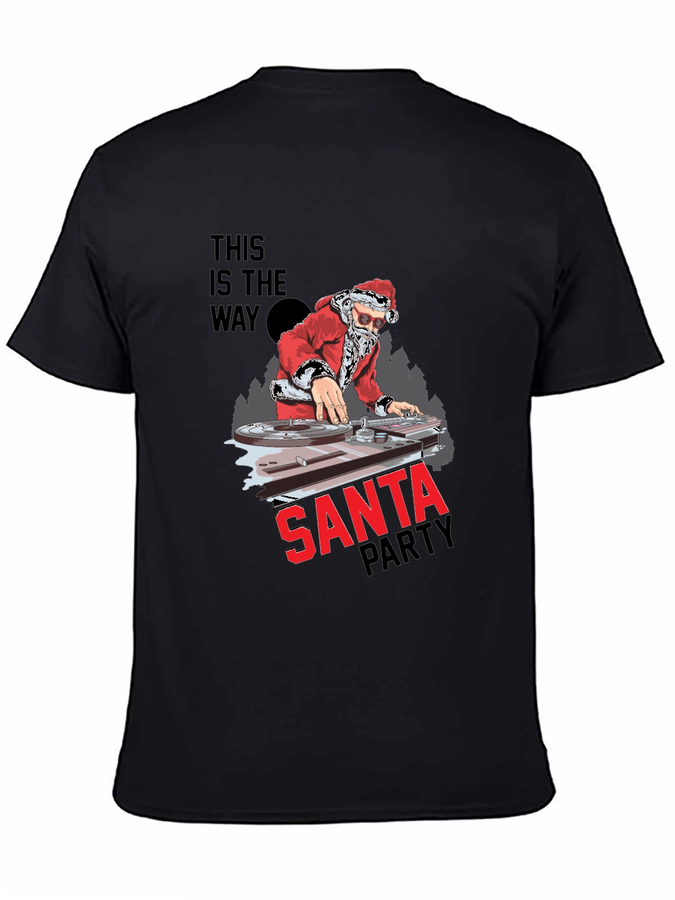 DJ Santa Christmas Party Black T-Shirt
