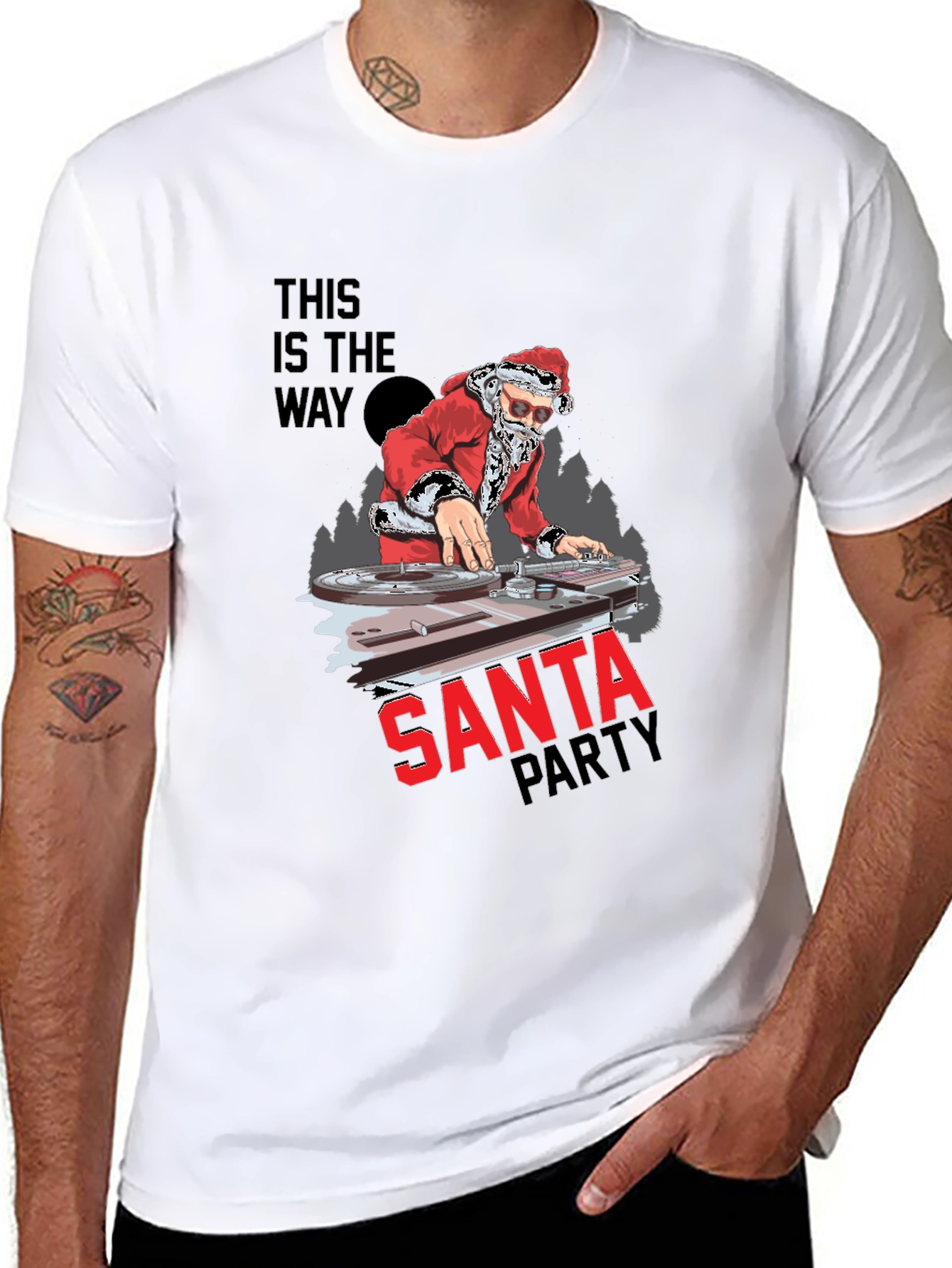 DJ Santa Christmas Party Black T-Shirt