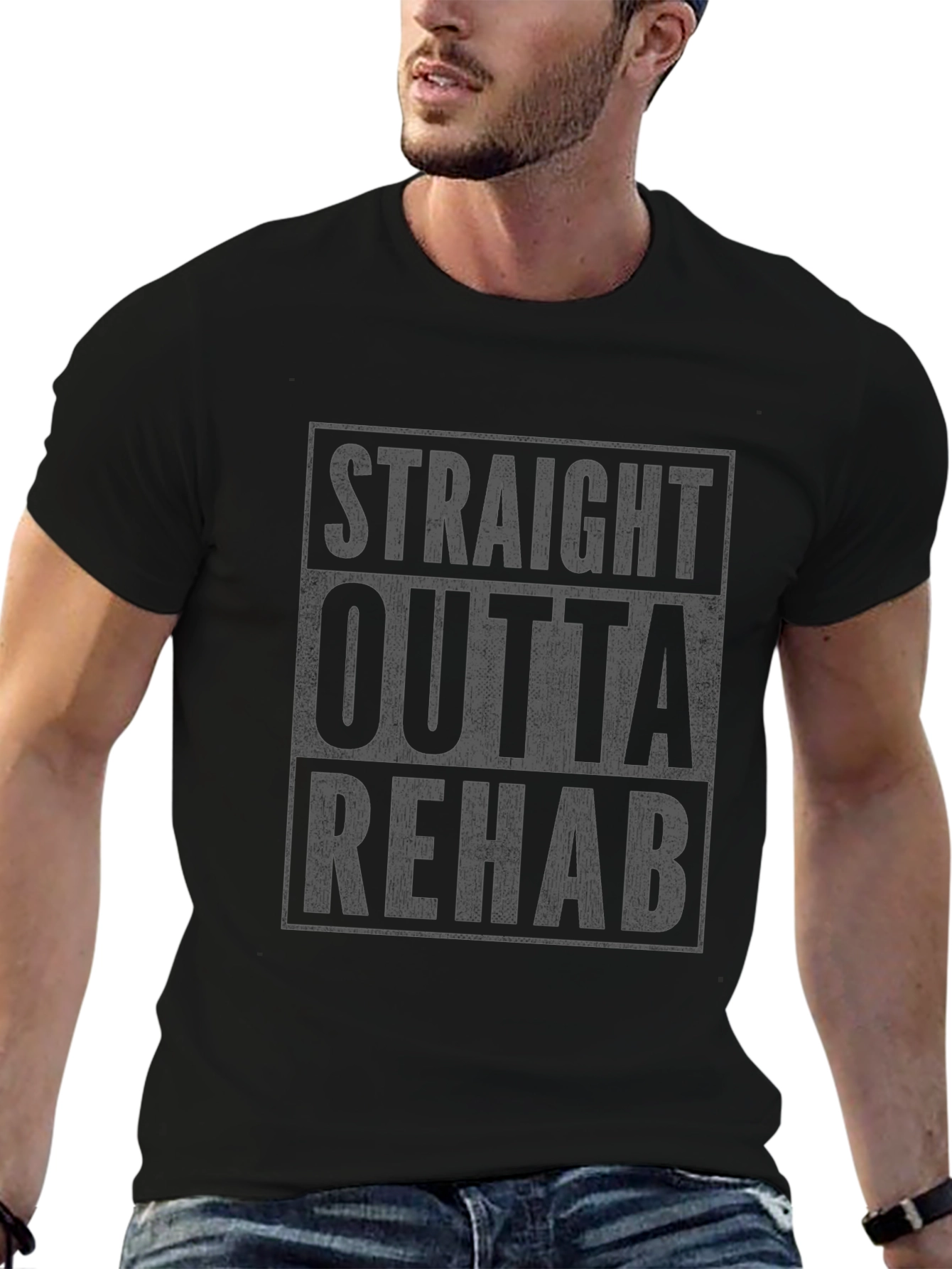 Straight Outta Rehab Black Graphic T-Shirt