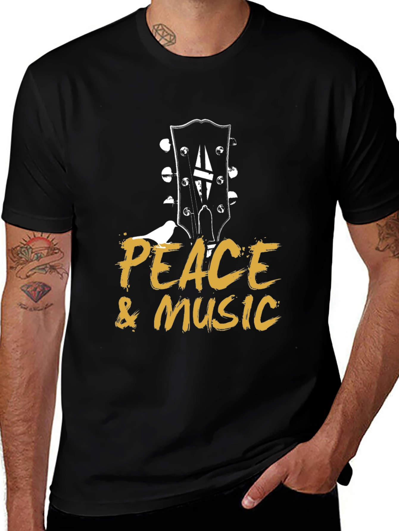 Peace & Music Guitar Headstock Black T-Shirt