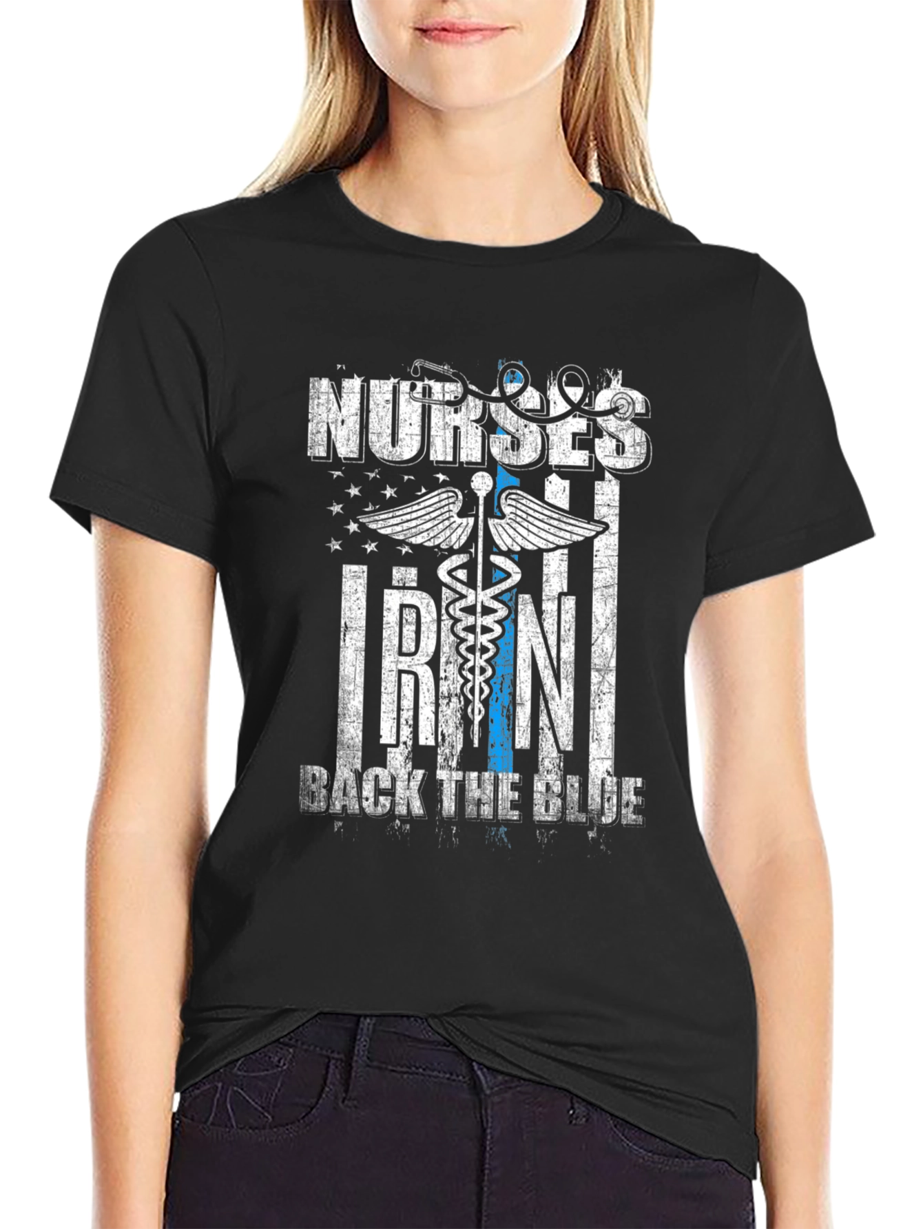 Nurses RN Back The Blue Graphic T-Shirt