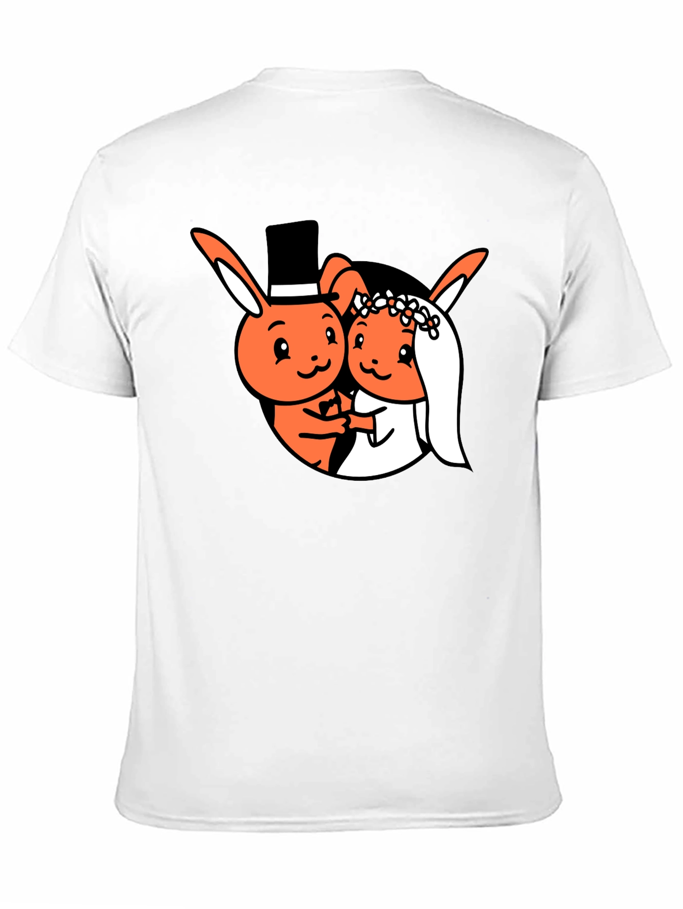 Cartoon Bunny Wedding Black T-Shirt
