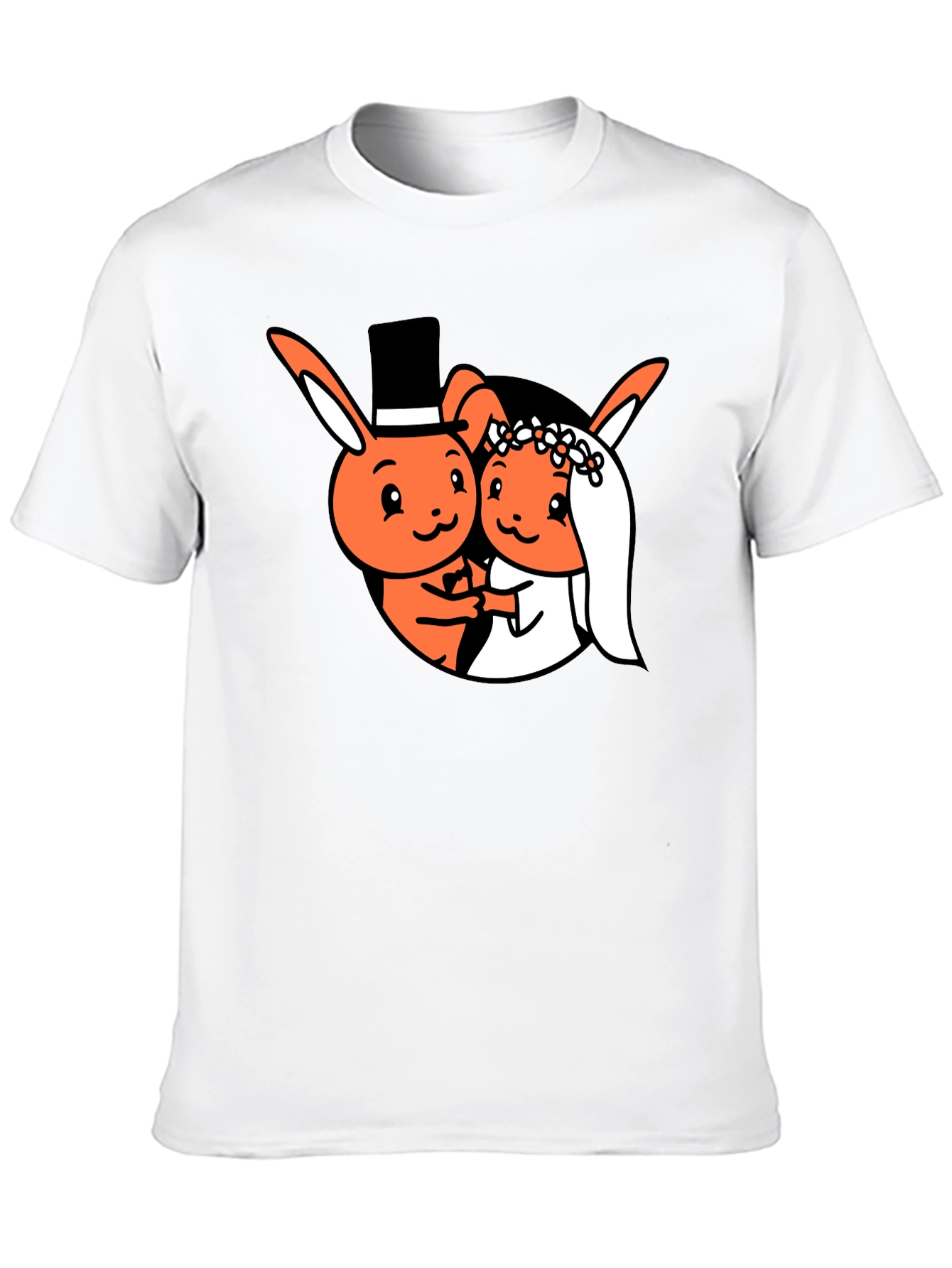 Cartoon Bunny Wedding Black T-Shirt