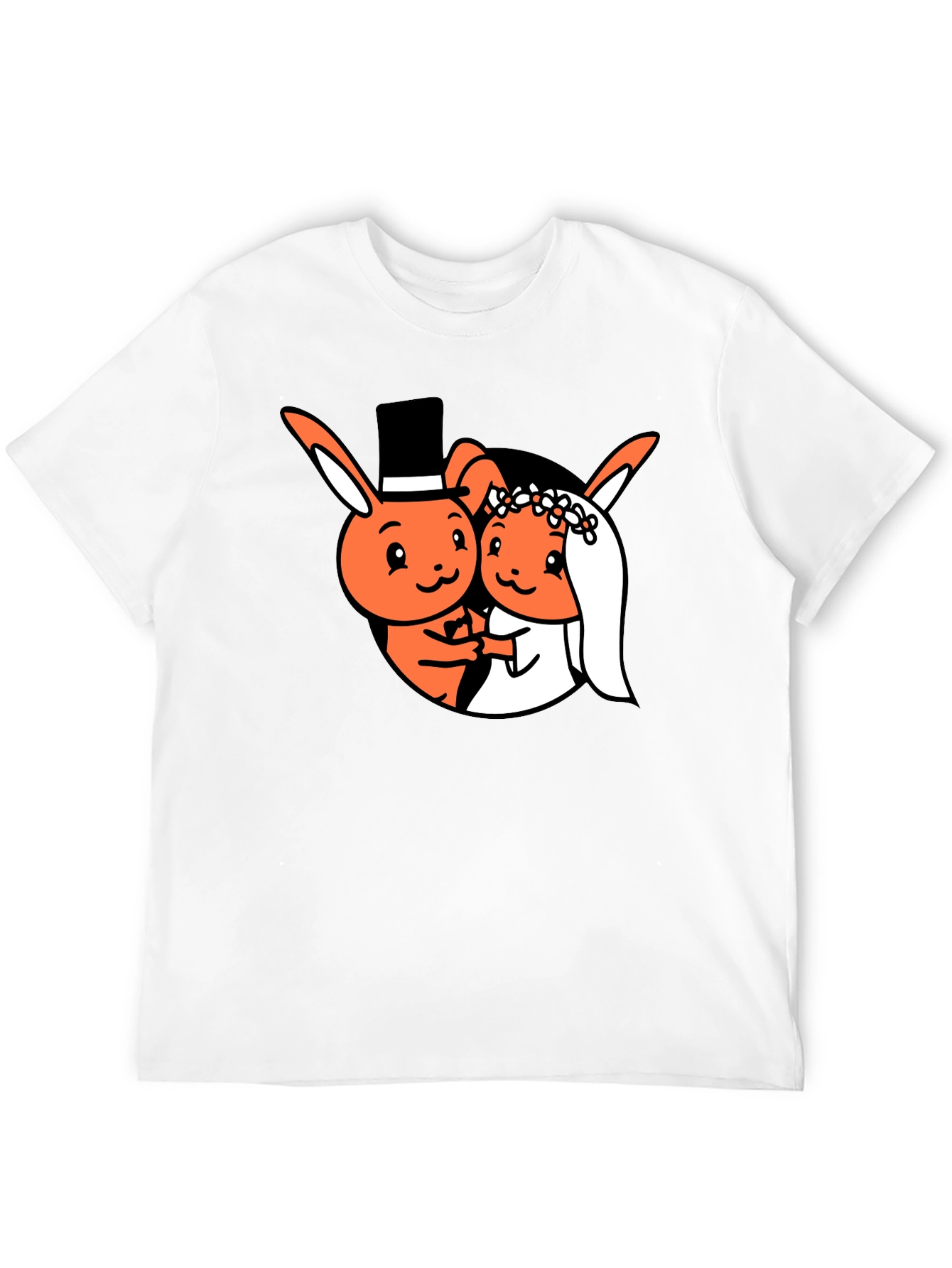 Cartoon Bunny Wedding Black T-Shirt