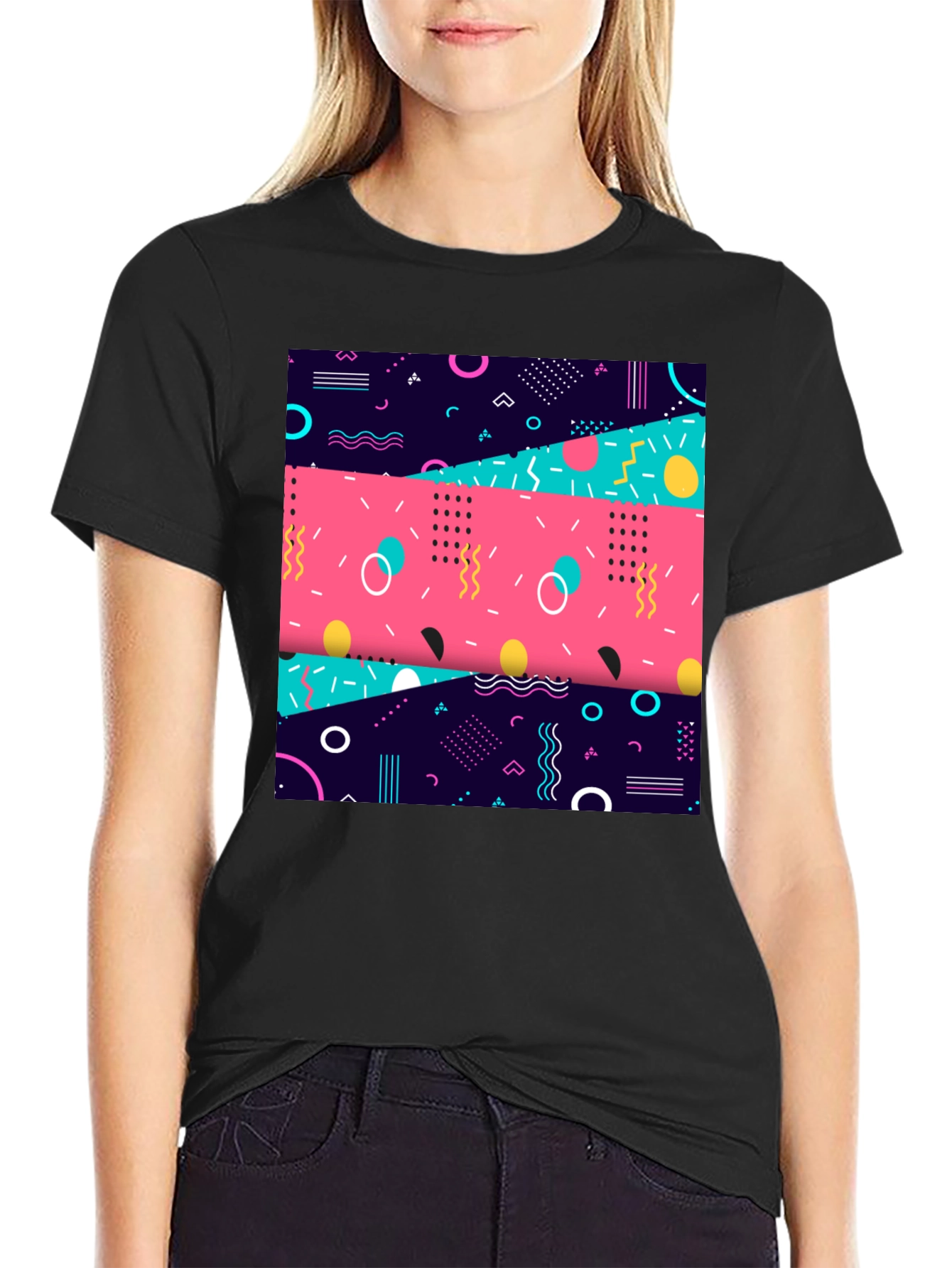 Retro 90s Graphic Tee - Geometric Pattern Shirt