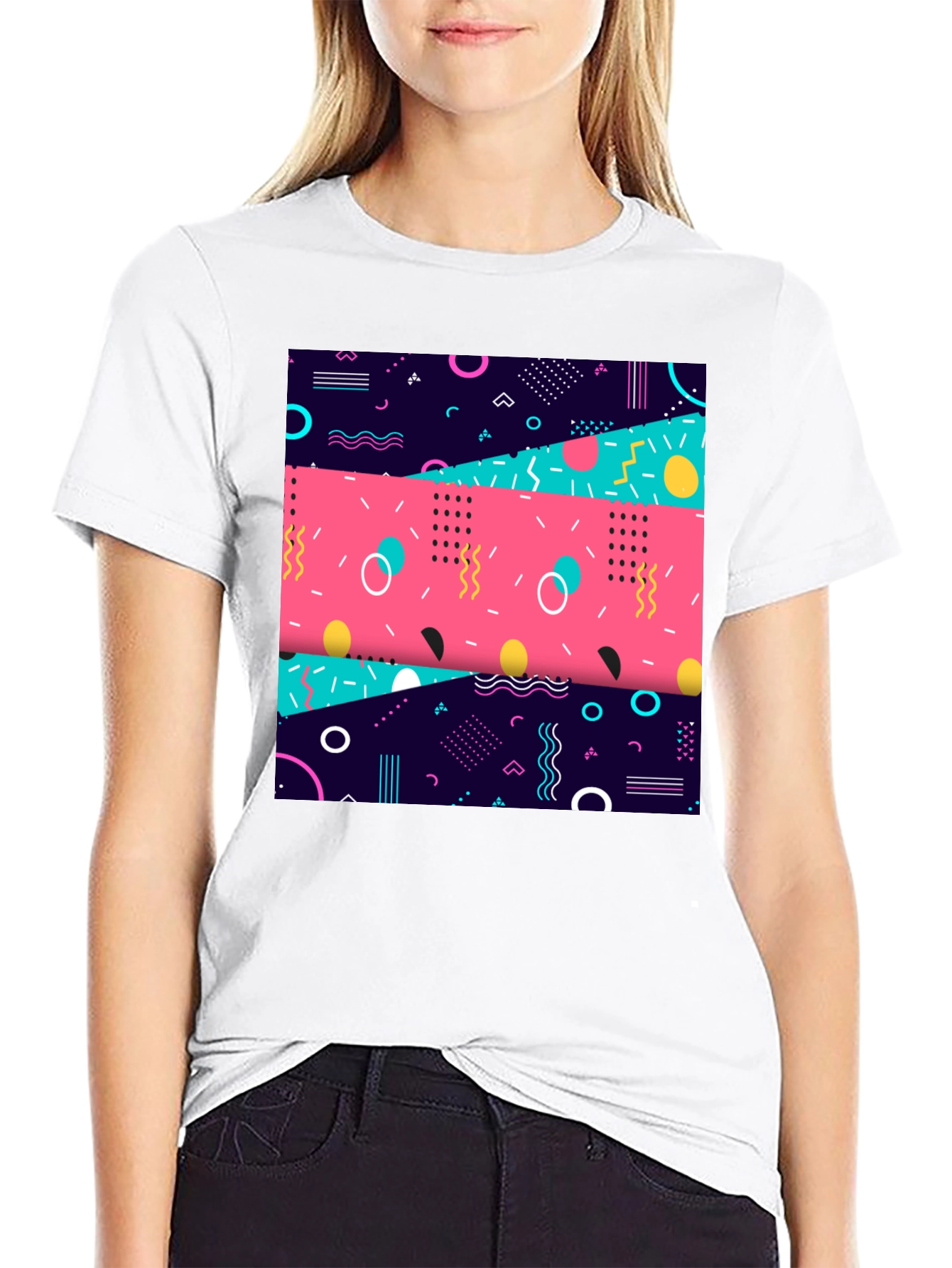 Retro 90s Graphic Tee - Geometric Pattern Shirt