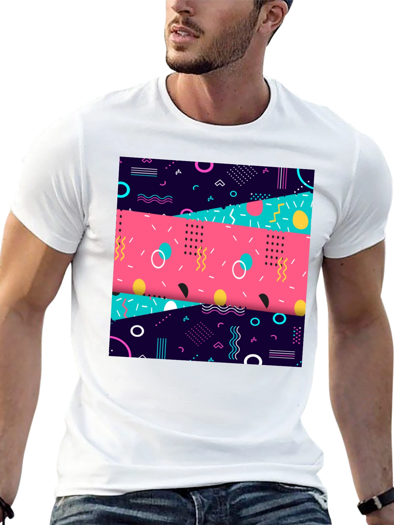 Retro 90s Graphic Tee - Geometric Pattern Shirt