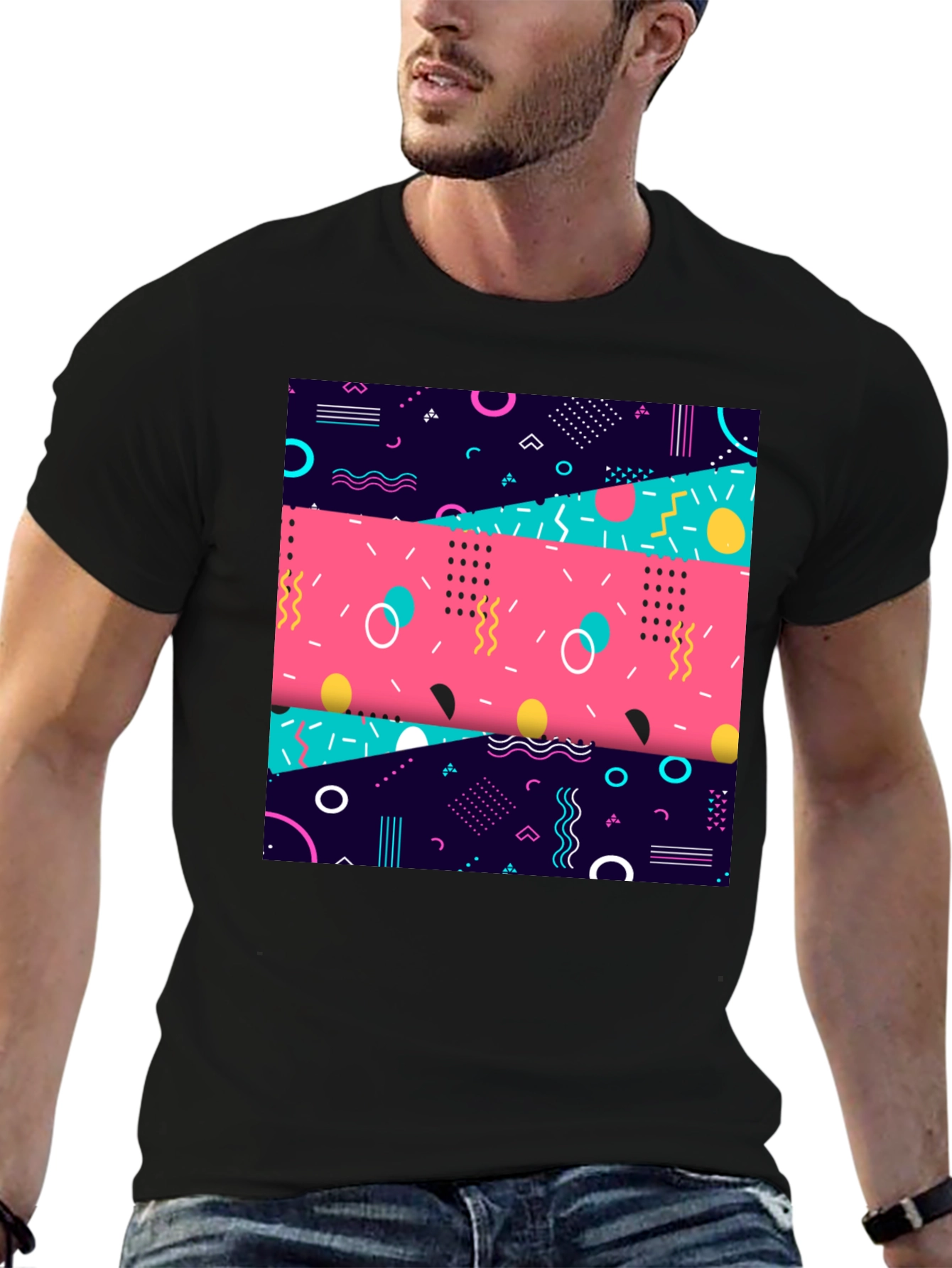 Retro 90s Graphic Tee - Geometric Pattern Shirt
