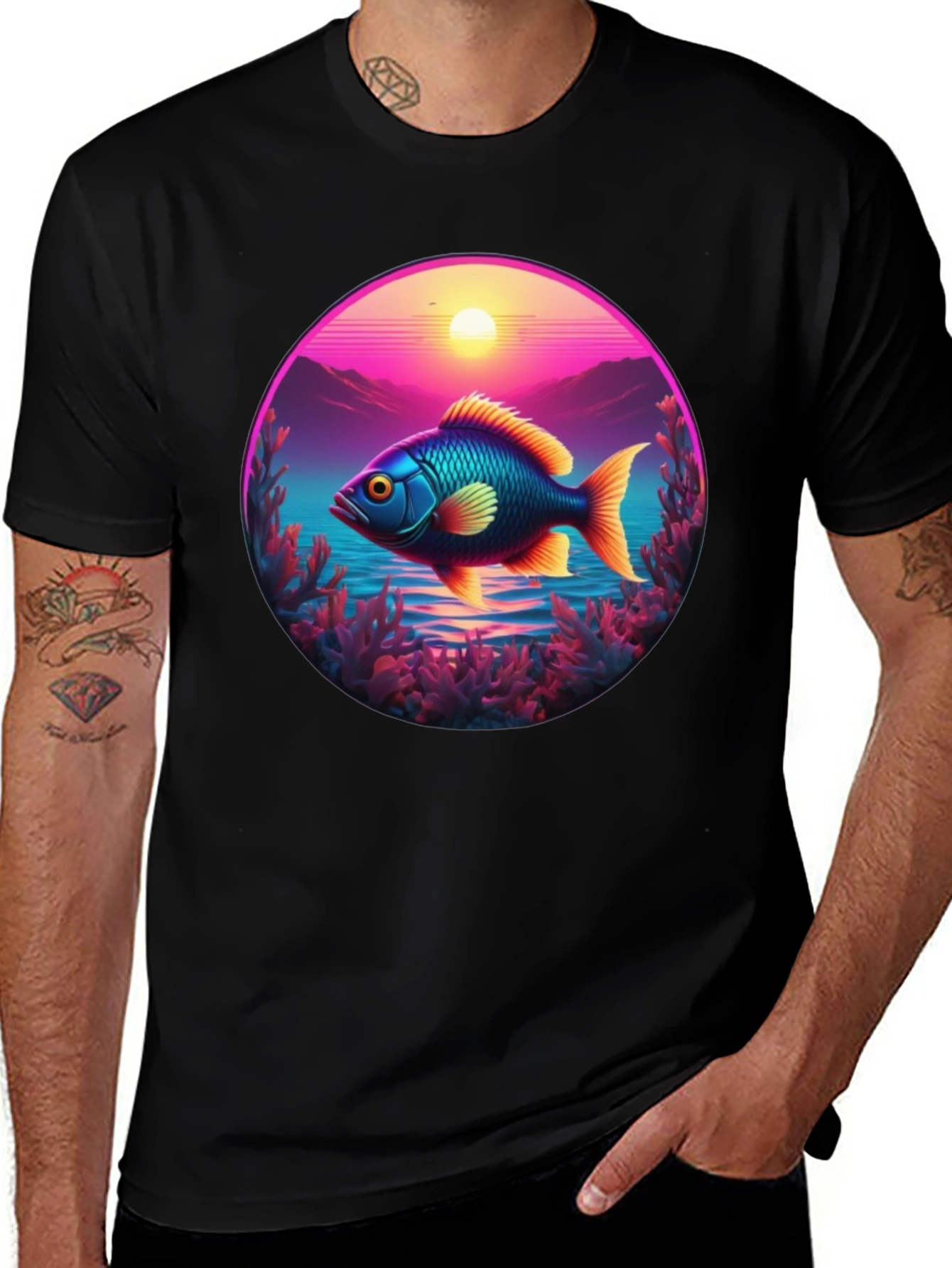 Retro Fish T-Shirt - Sunset Graphic Tee