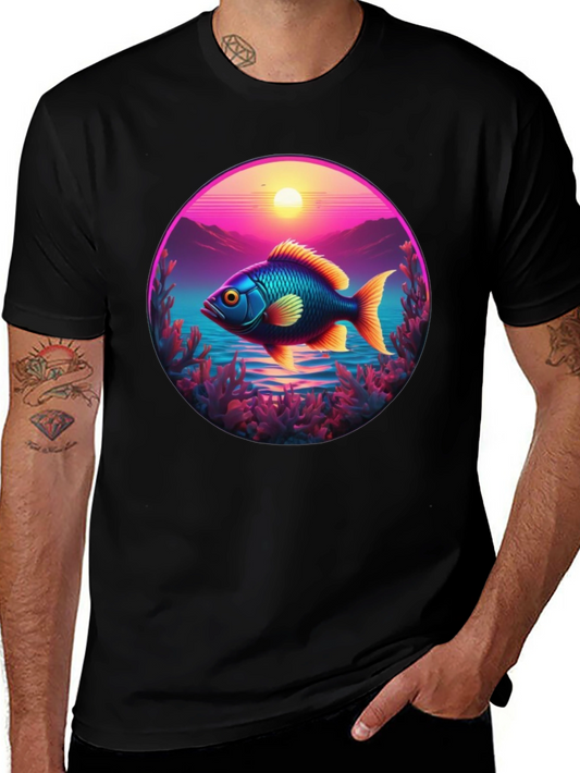 Retro Fish T-Shirt - Sunset Graphic Tee