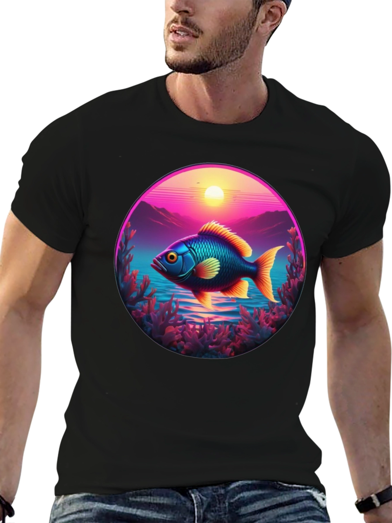 Retro Fish T-Shirt - Sunset Graphic Tee