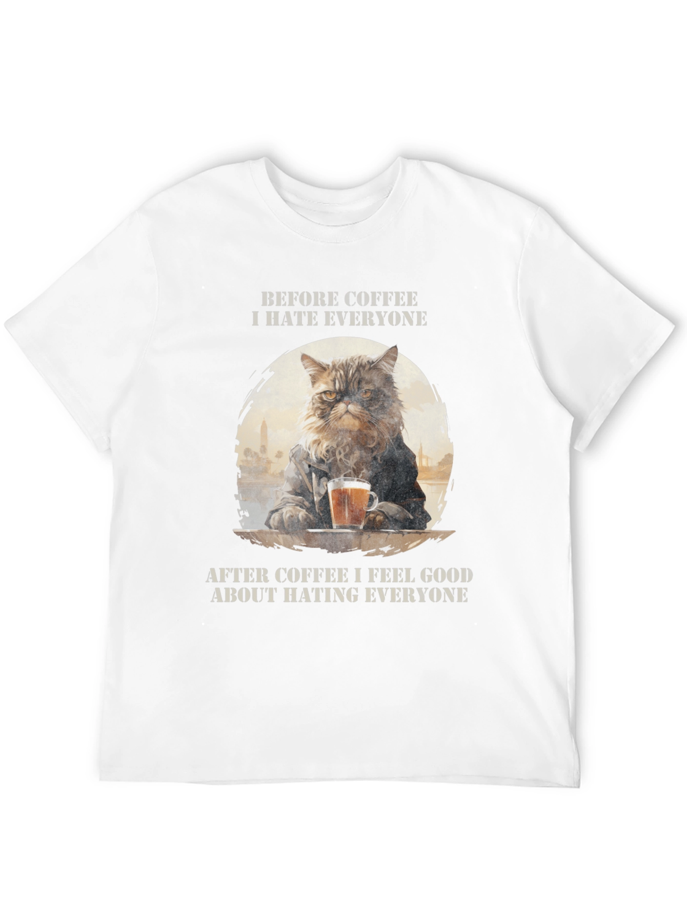 Cat Coffee Lover T-Shirt - Hate Everyone Design