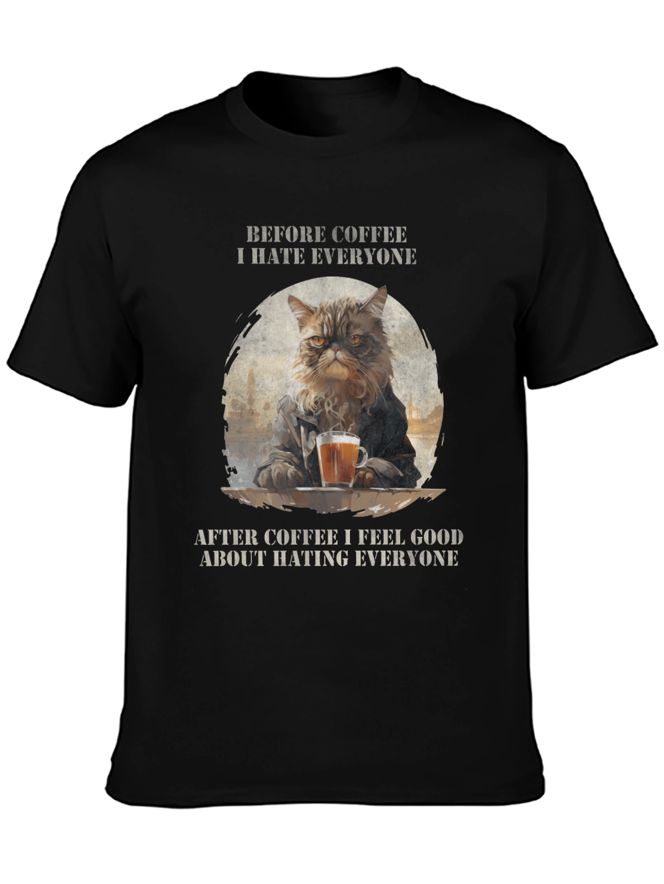 Cat Coffee Lover T-Shirt - Hate Everyone Design
