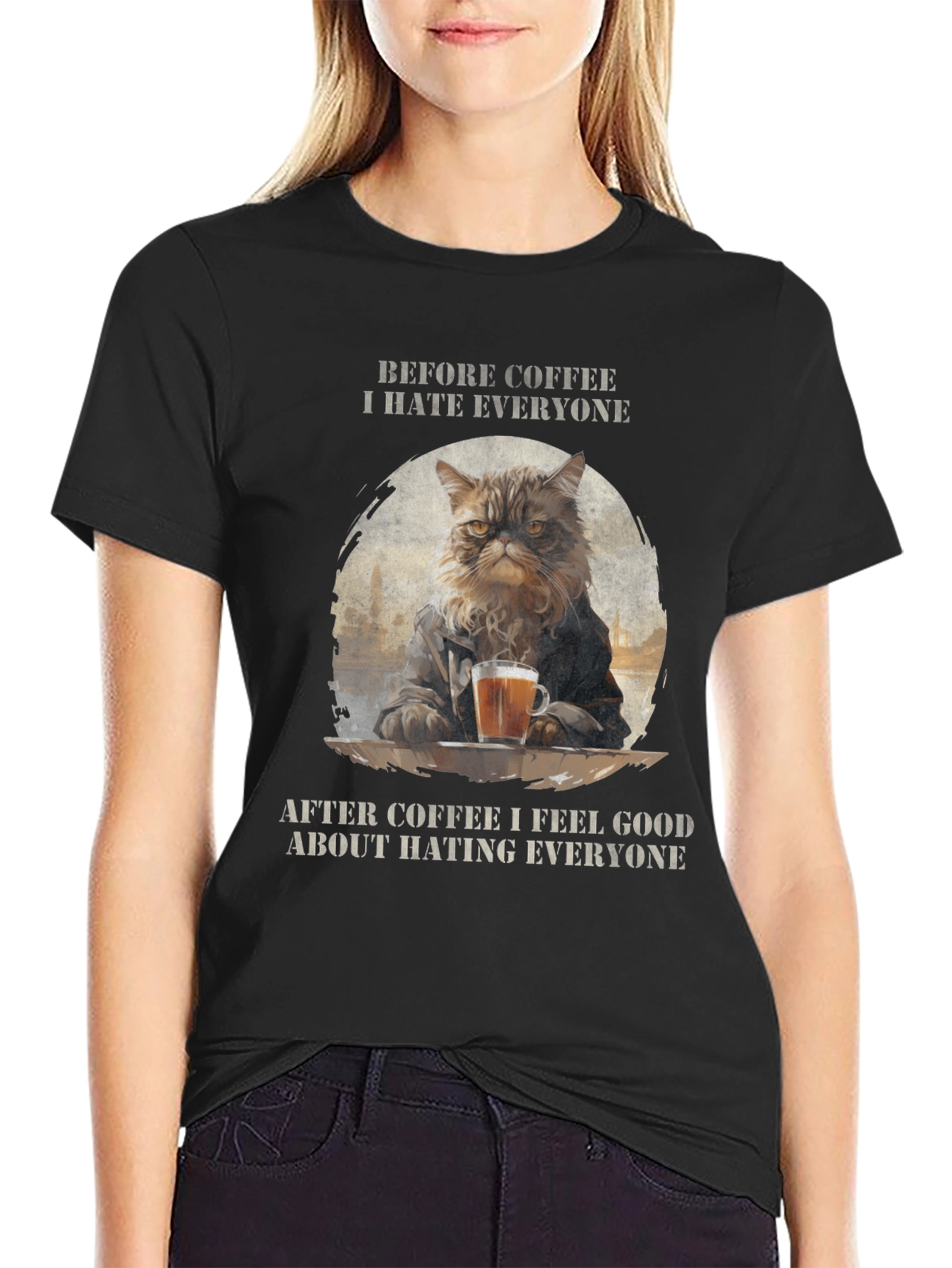 Cat Coffee Lover T-Shirt - Hate Everyone Design