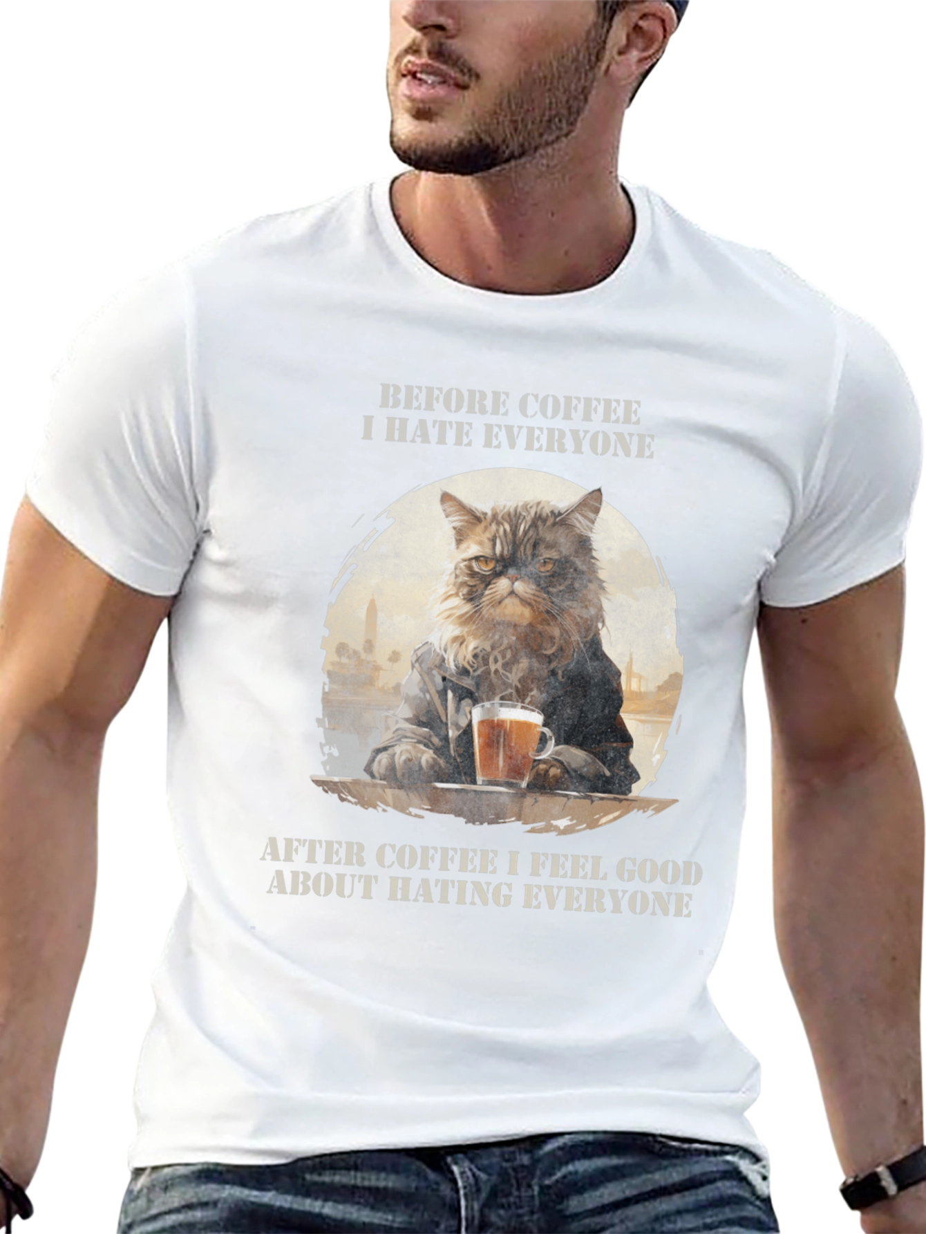 Cat Coffee Lover T-Shirt - Hate Everyone Design
