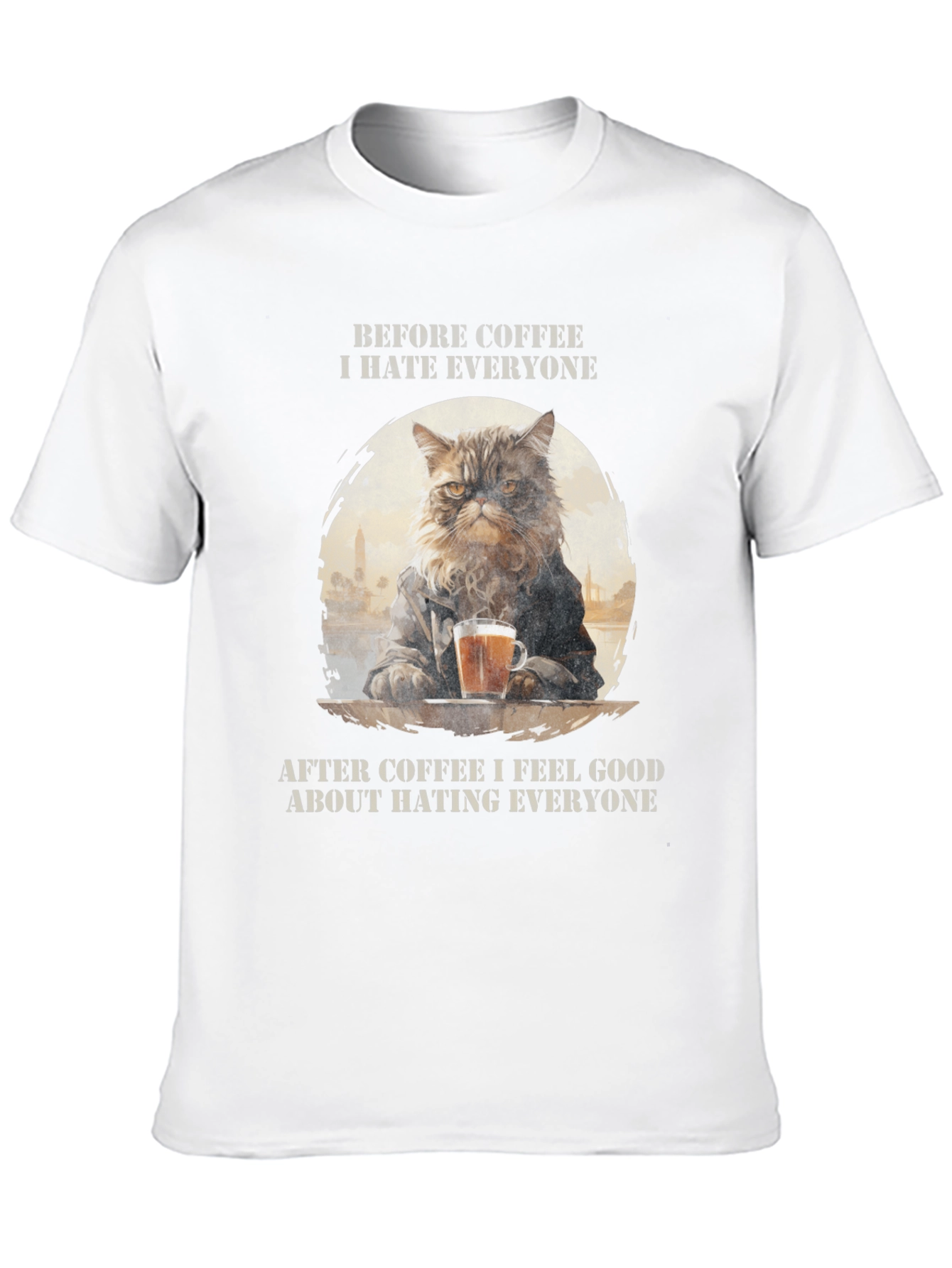 Cat Coffee Lover T-Shirt - Hate Everyone Design