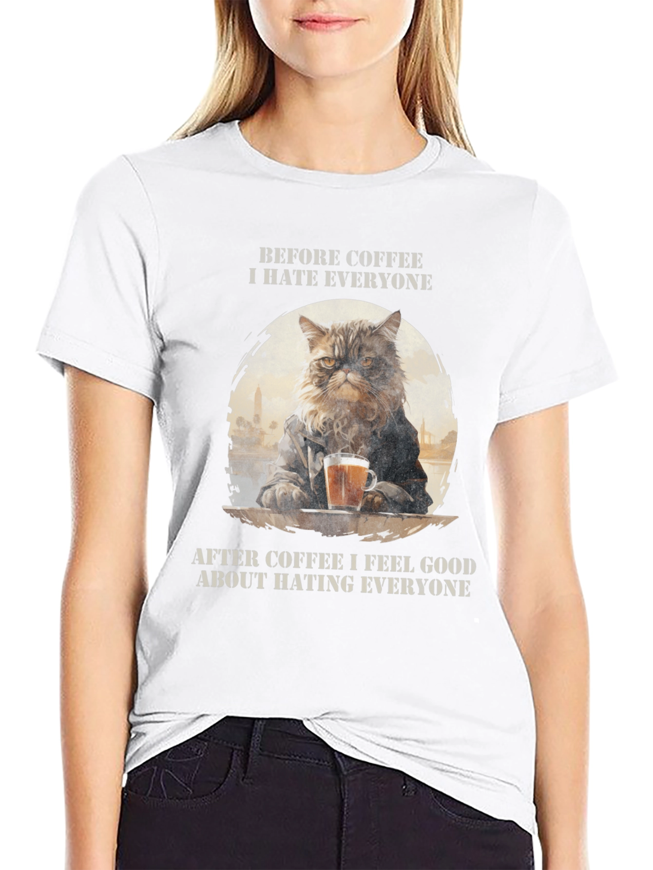 Cat Coffee Lover T-Shirt - Hate Everyone Design