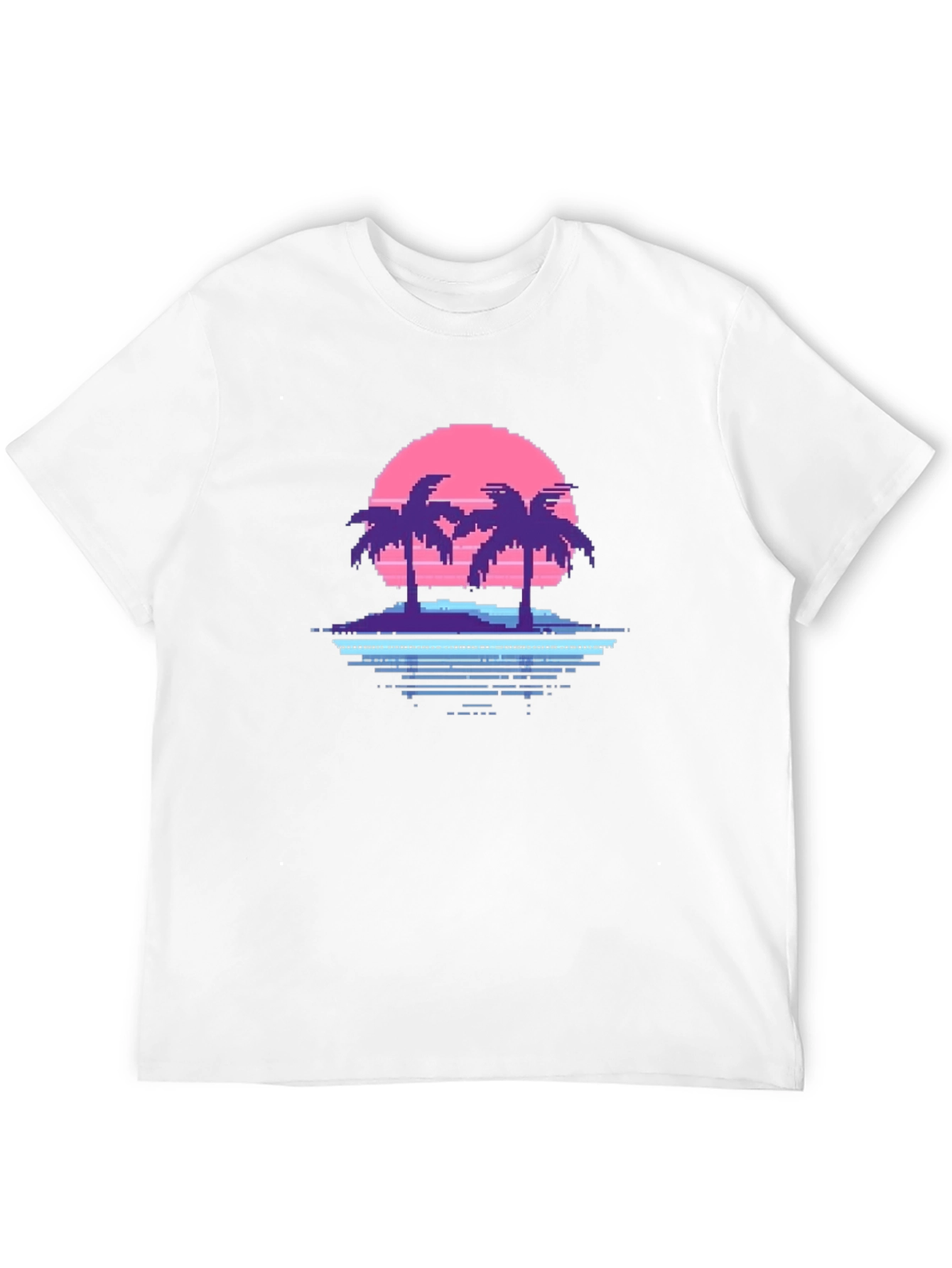 Retro Pixel Palm Tree Graphic T-Shirt - Black