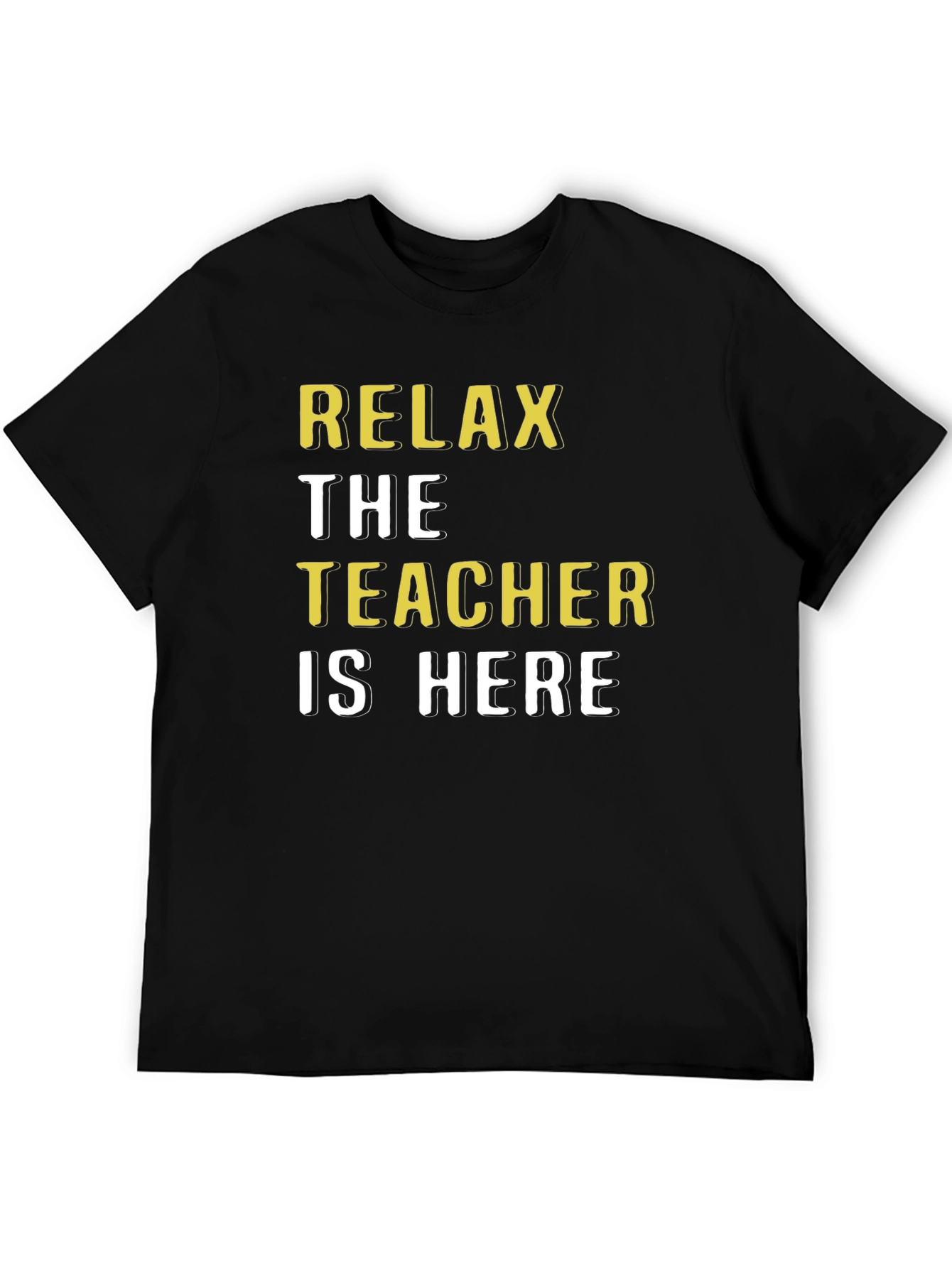 Relax The Teacher Is Here Black Cotton T-Shirt