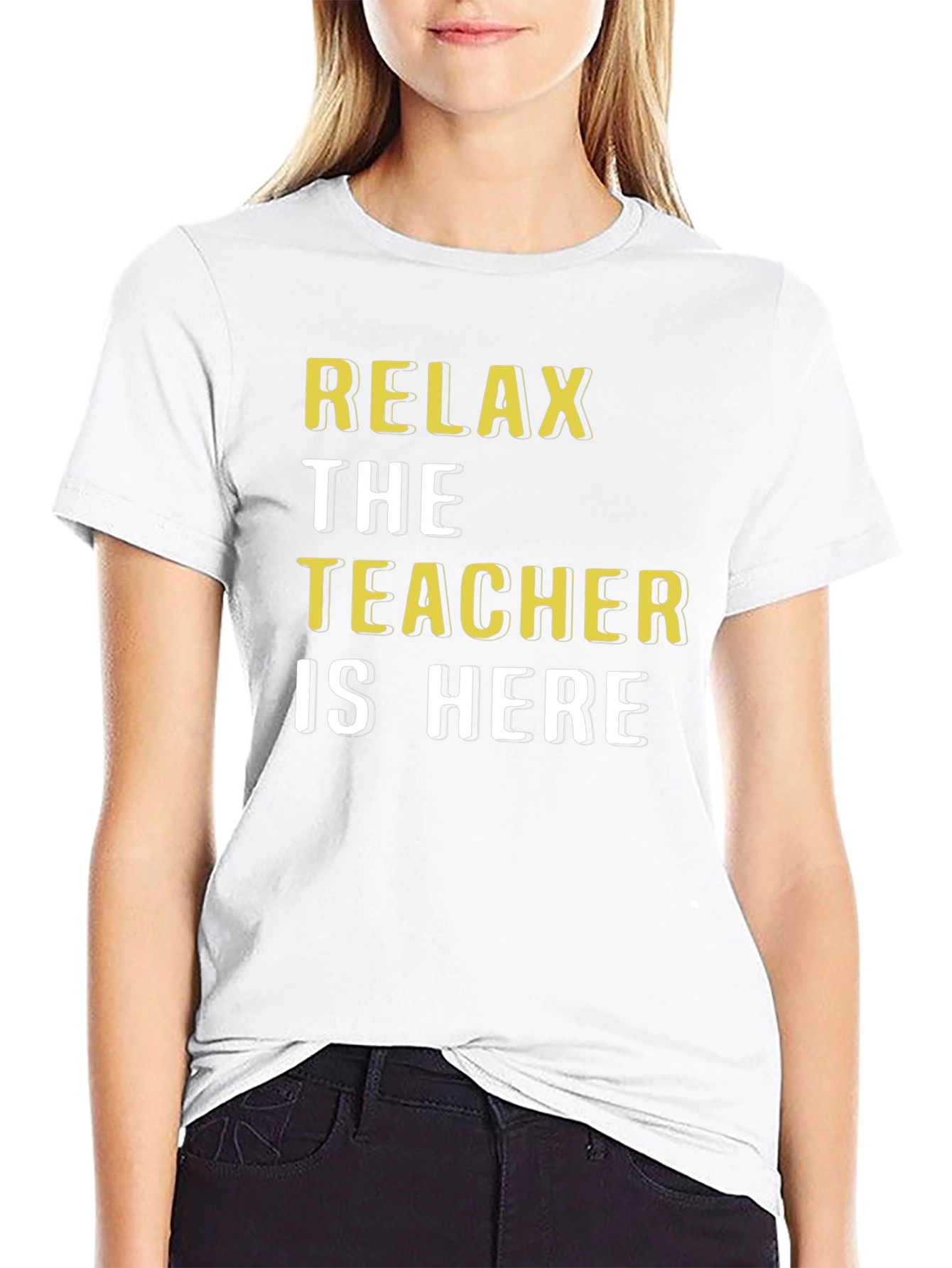 Relax The Teacher Is Here Black Cotton T-Shirt