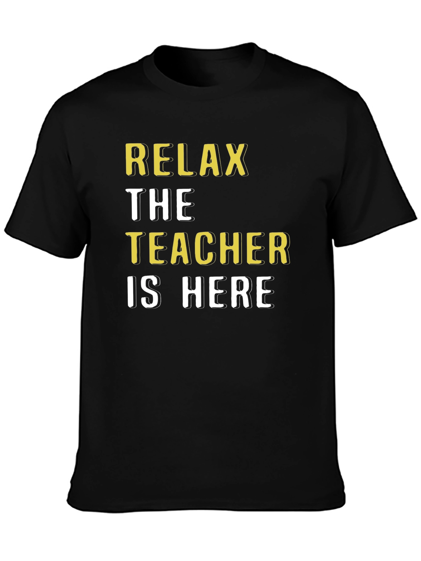 Relax The Teacher Is Here Black Cotton T-Shirt