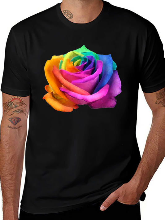 Rainbow Rose Graphic Tee - Unique Colorful Flower Shirt