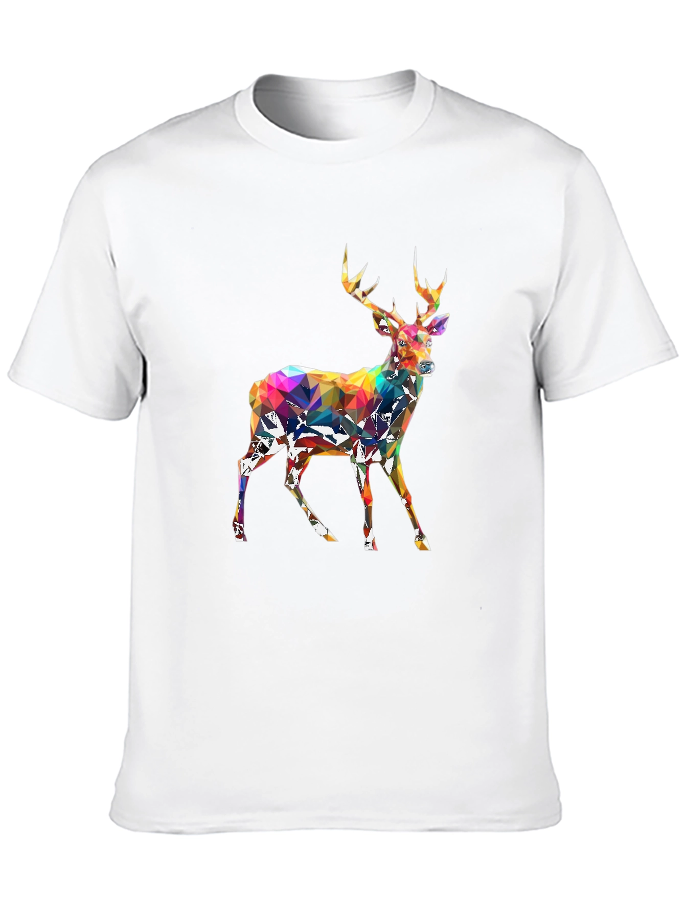 Geometric Deer Graphic Tee - Black Cotton Blend